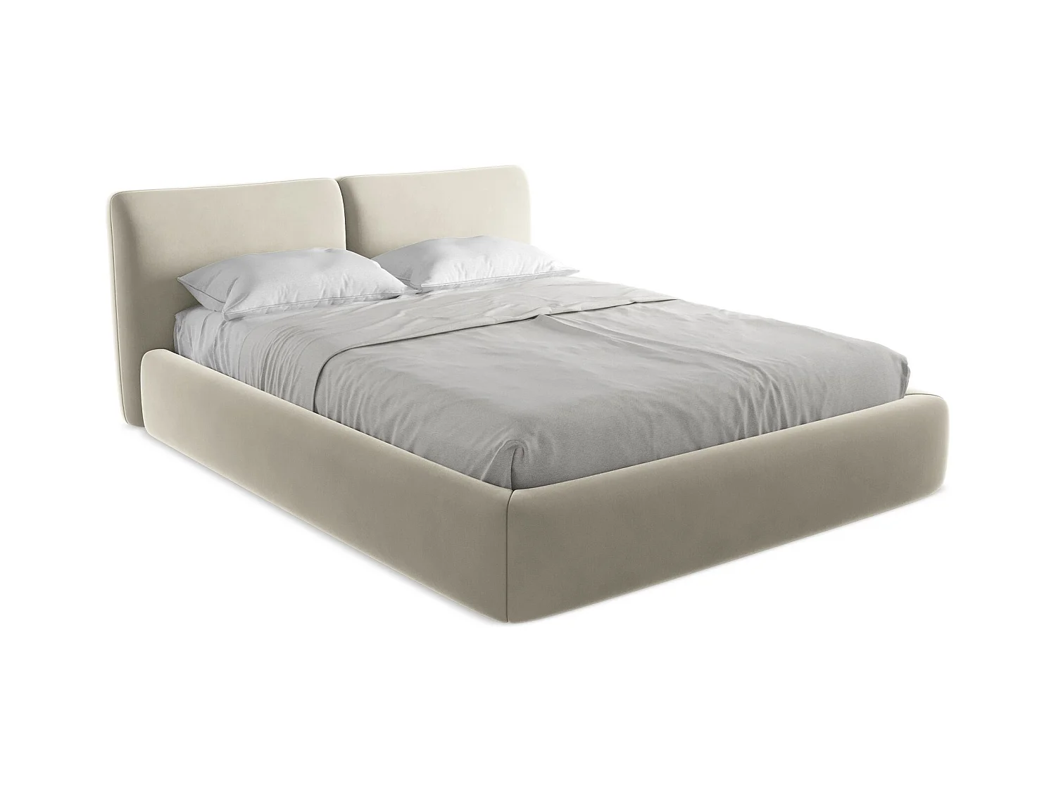 Lit coffre en velours 160 x 200 - perle - HOKU