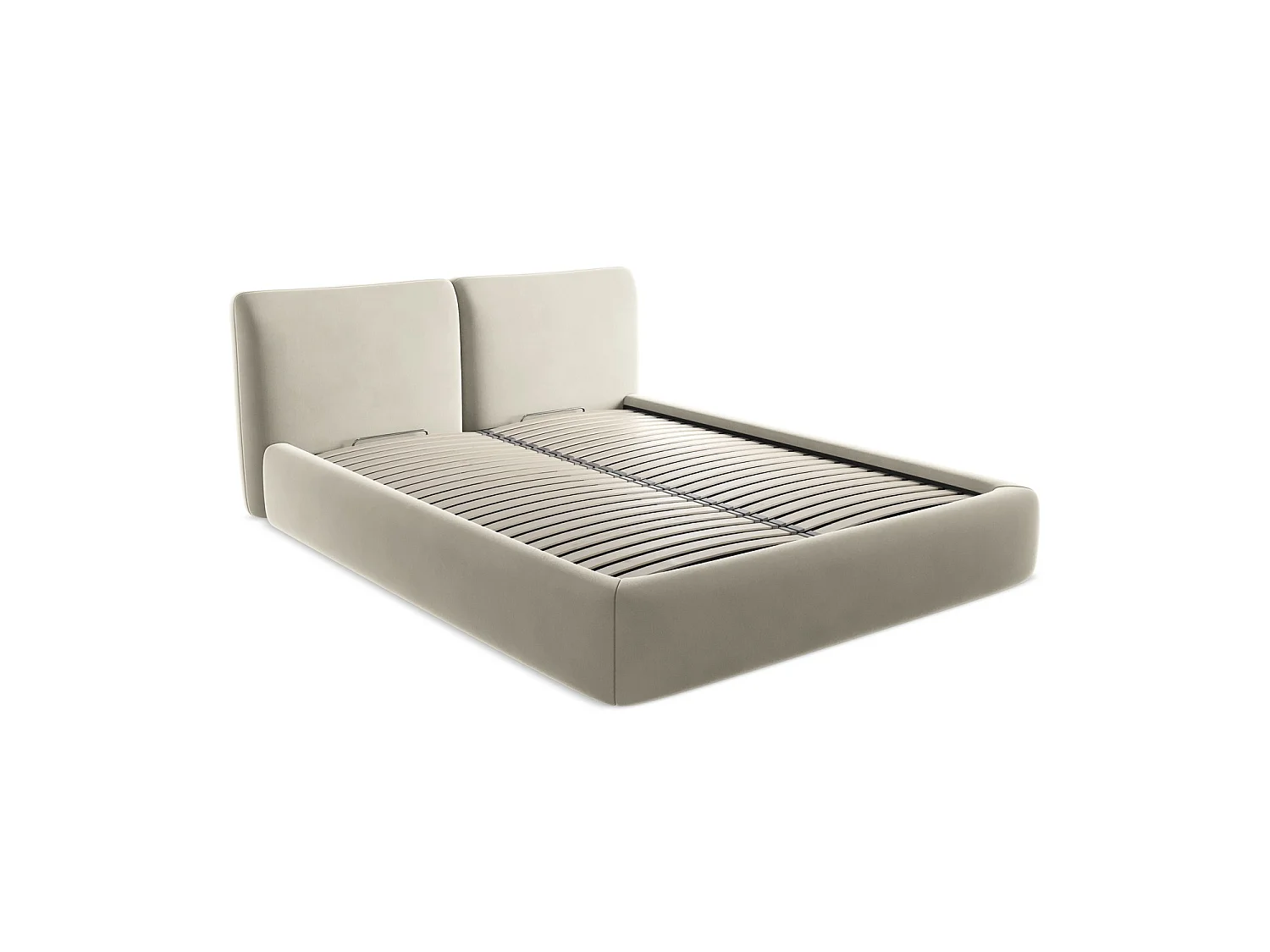Lit coffre en velours 180 x 228 - perle - MILANO