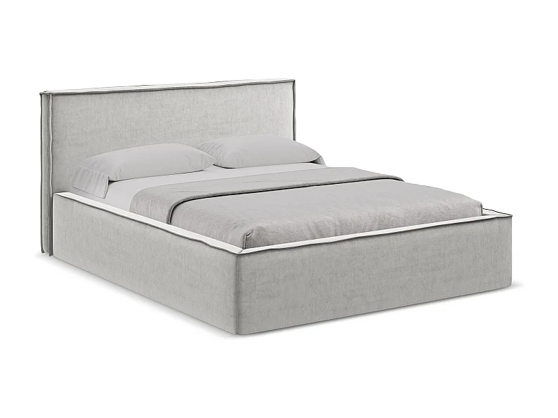 Bed met opbergruimte 200 x 228 - velours - zilver - ANANI