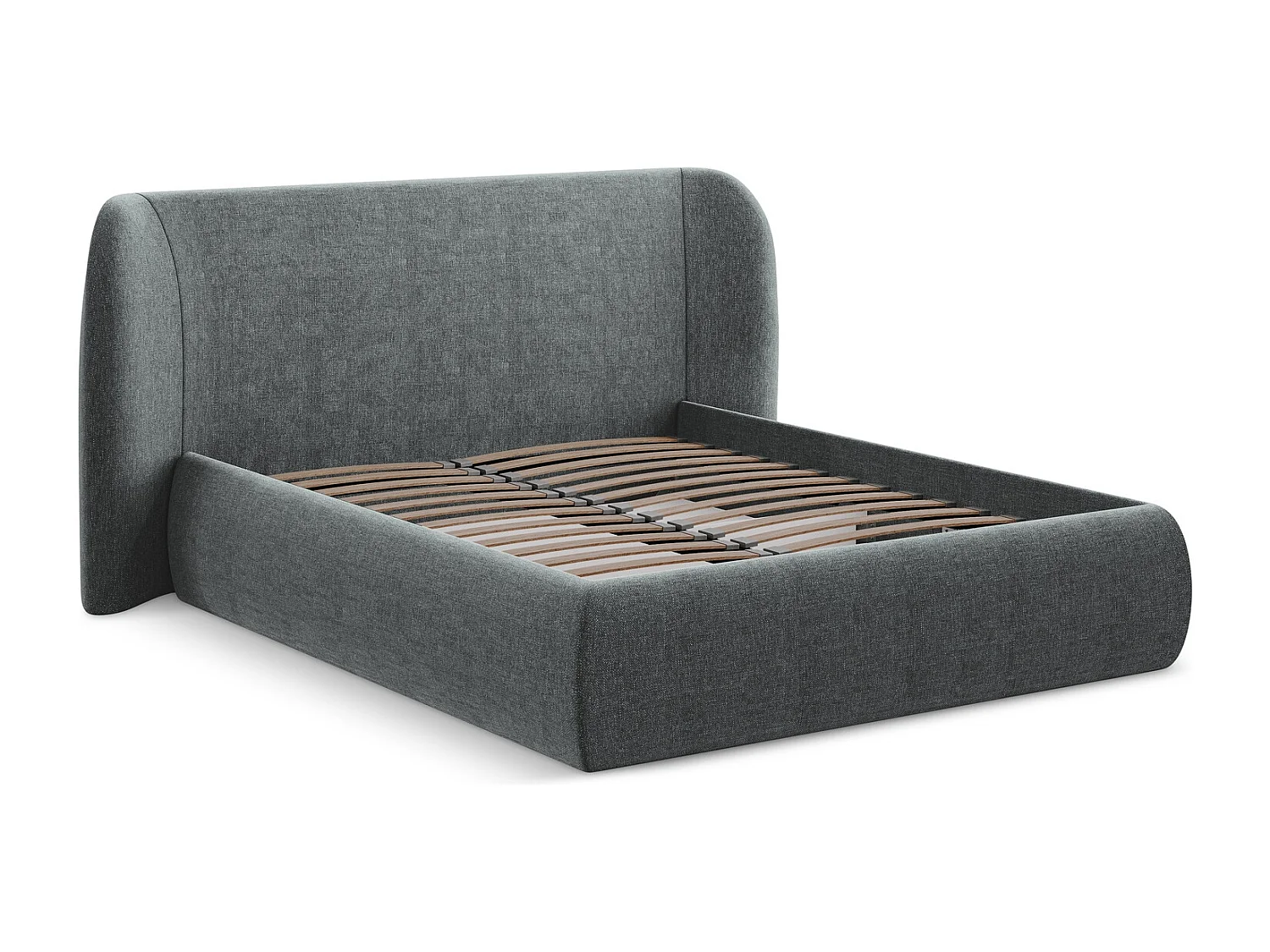 Bett mit Bettkasten - 210 x 215 - Chenille - Graphit - HAUKE