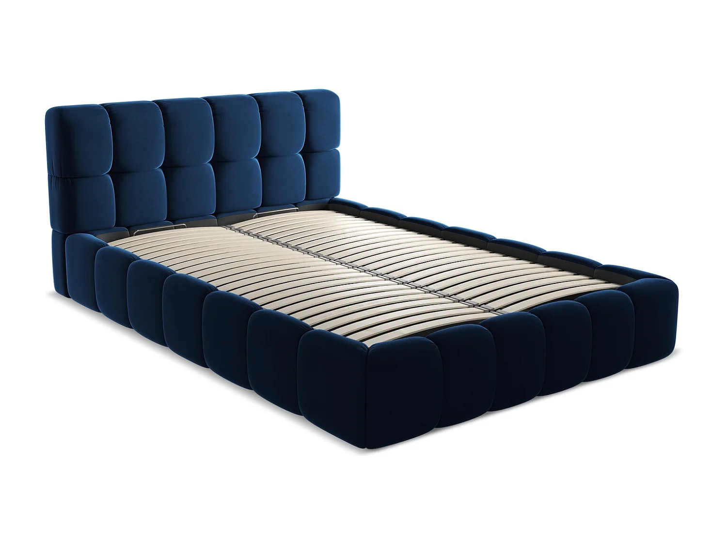 Lit coffre en velours 140 x 200 - bleu royal - NALU