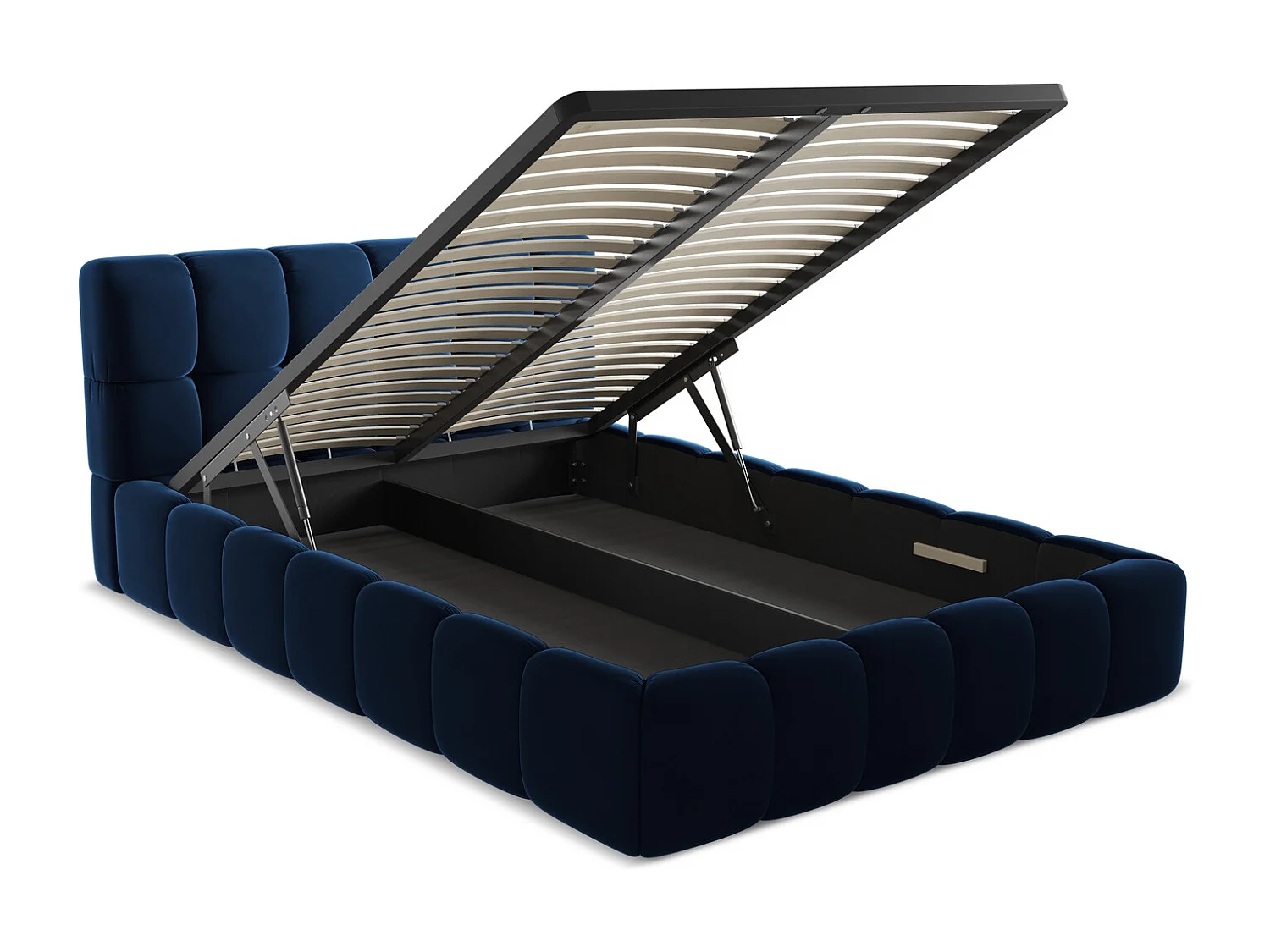 Lit coffre en velours 140 x 200 - bleu royal - NALU