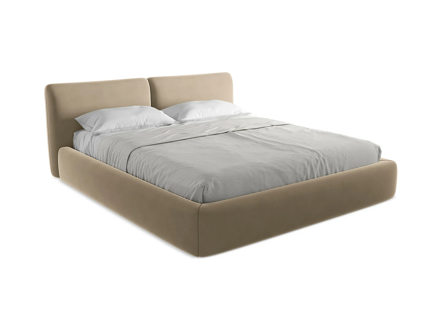 Bett mit Bettkasten - 200 x 228 - Samt - Hell beige - HOKU