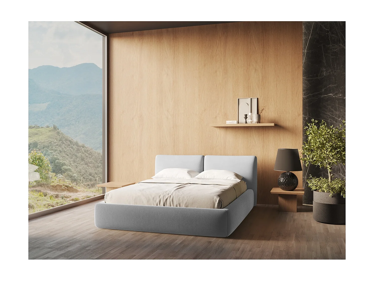 Lit coffre en velours 140 x 200 - acier - HOKU