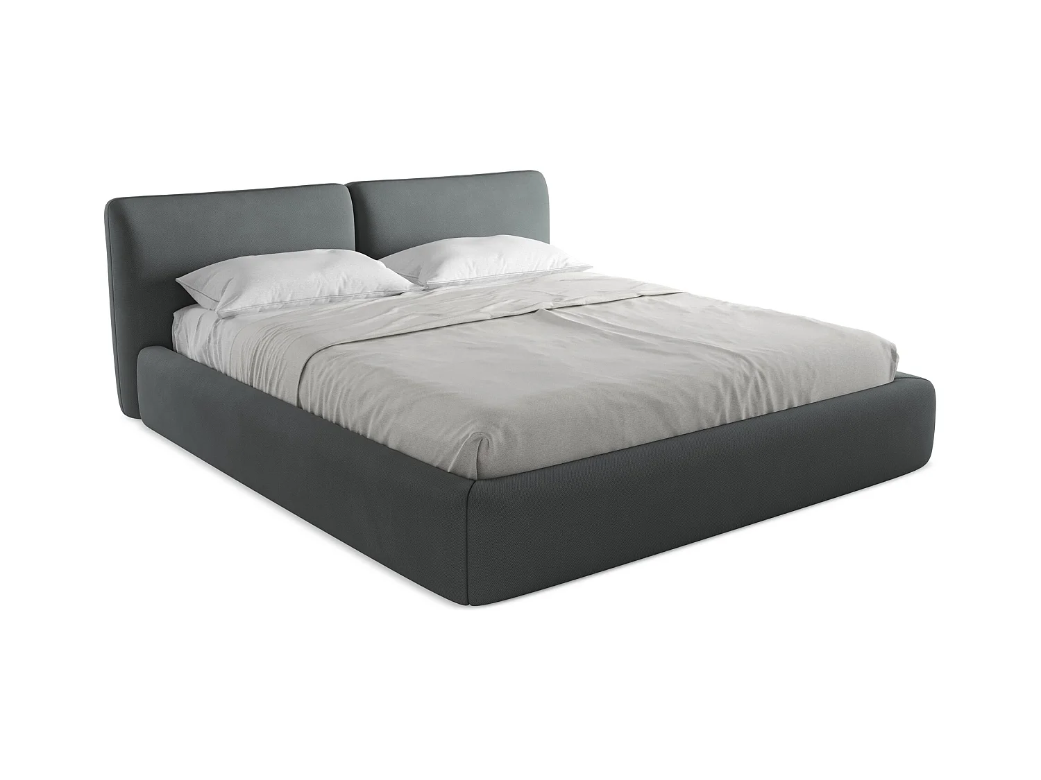 Bett mit Bettkasten - 200 x 228 - Chenille - Graphit - HOKU