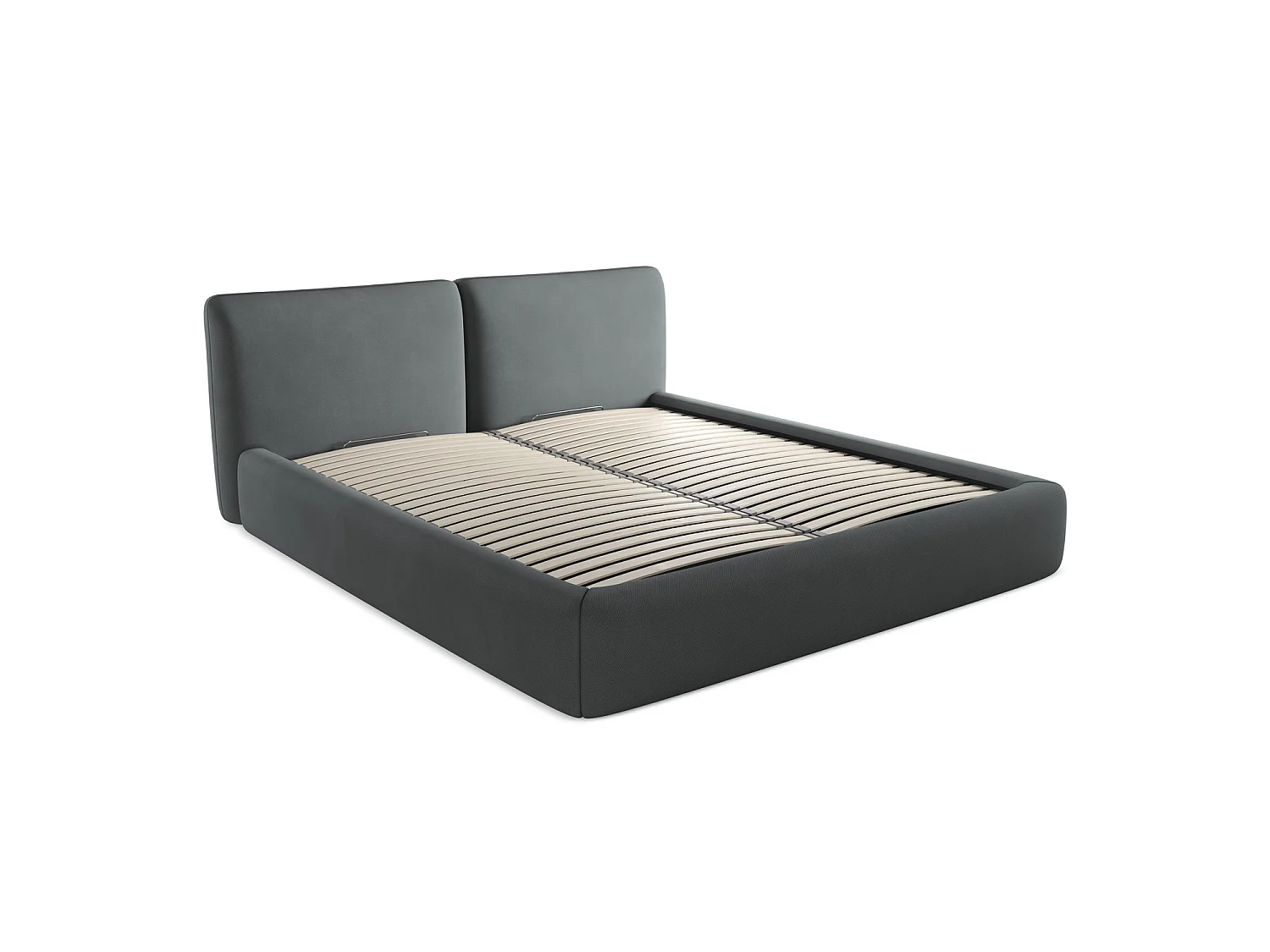 Lit coffre en tissu chenille 200 x 228 - graphite - MILANO