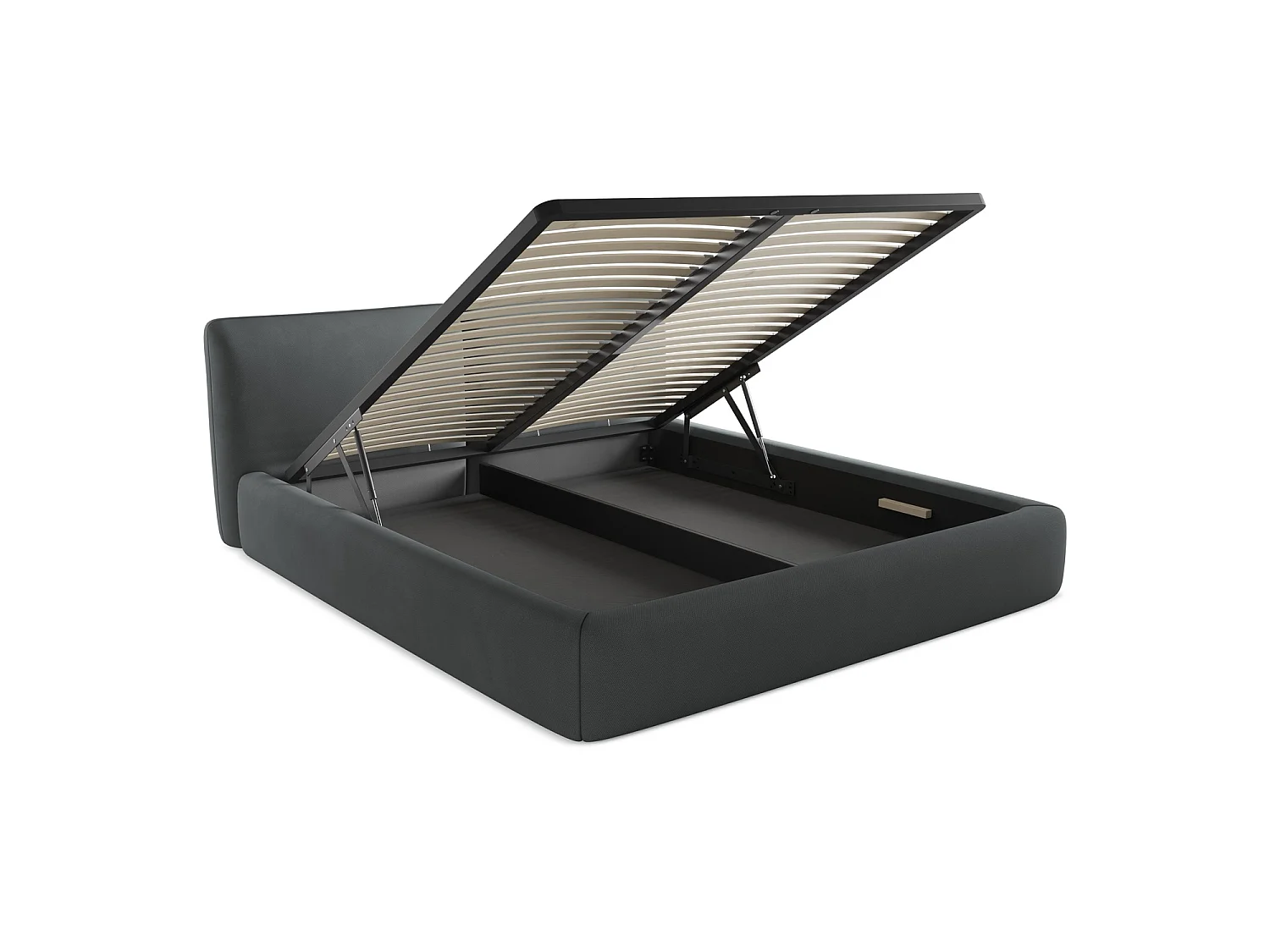 Lit coffre en tissu chenille 200 x 228 - graphite - MILANO