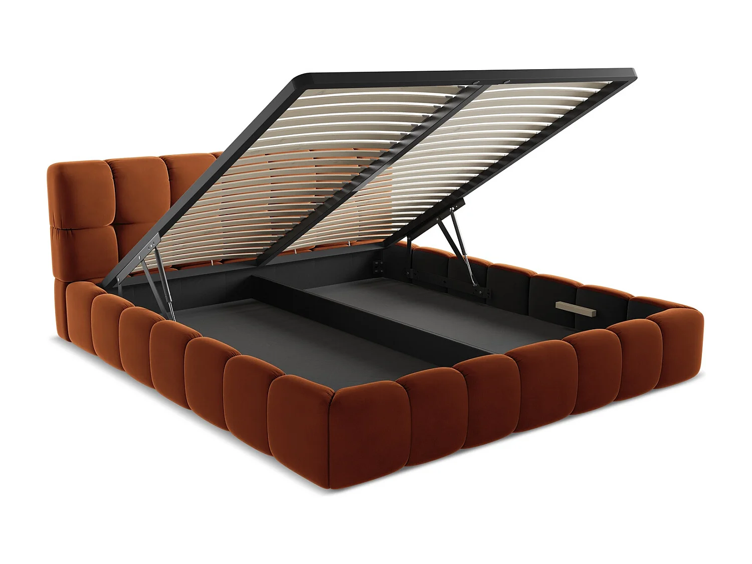 Lit coffre en velours 180 x 200 - terre cuite - NALU