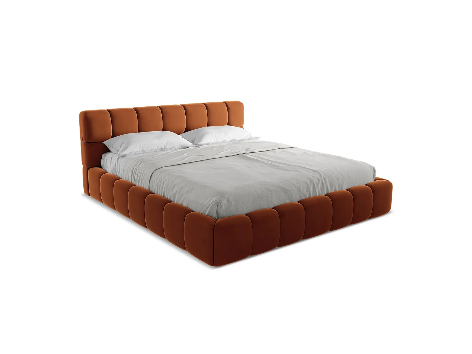 Bett mit Bettkasten - 200 x 228 - Samt - Terrakotta - ROMA