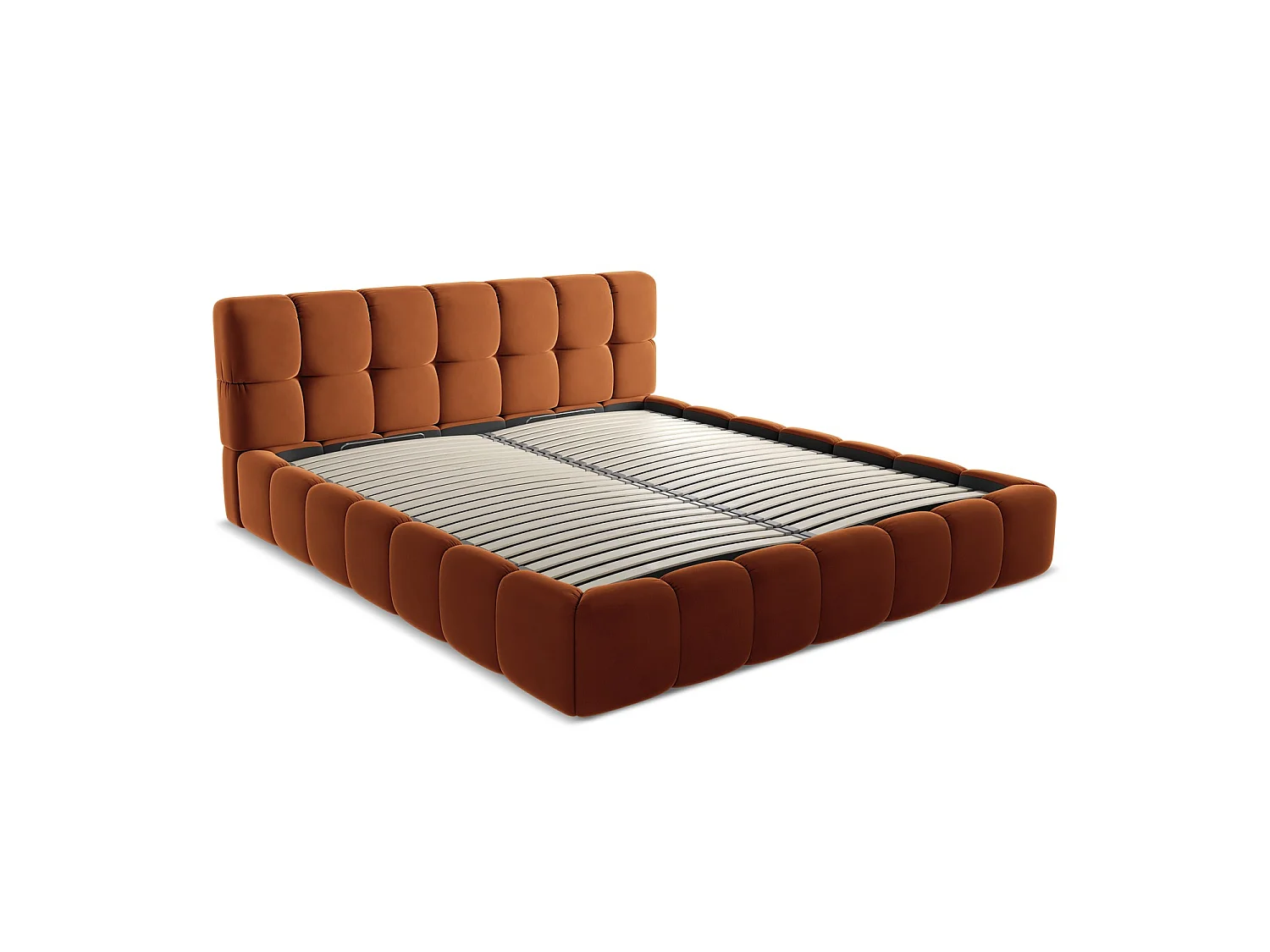 Bett mit Bettkasten - 200 x 228 - Samt - Terrakotta - ROMA