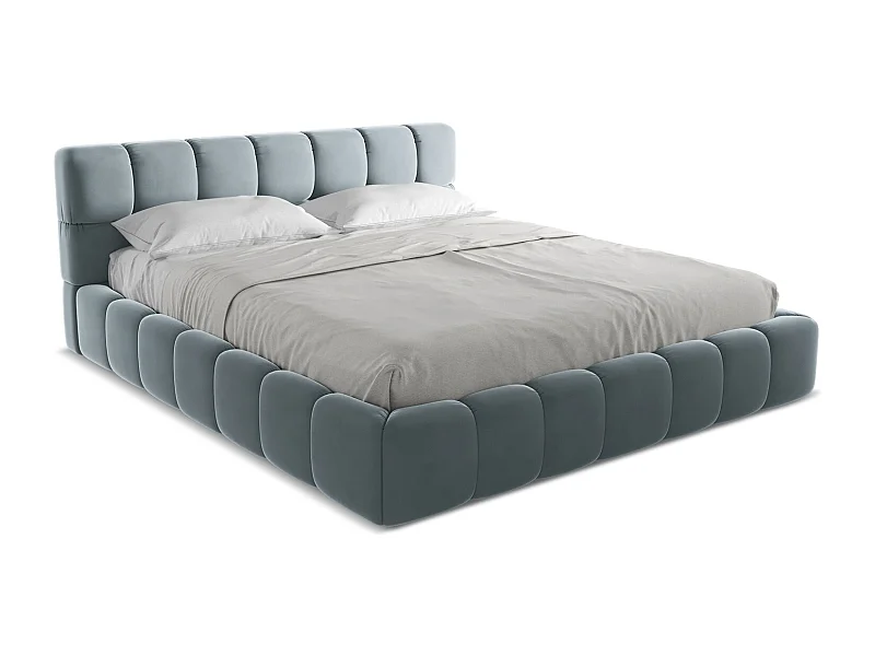 Bed met opbergruimte 200 x 228 - velours - lichtblauw - NALU