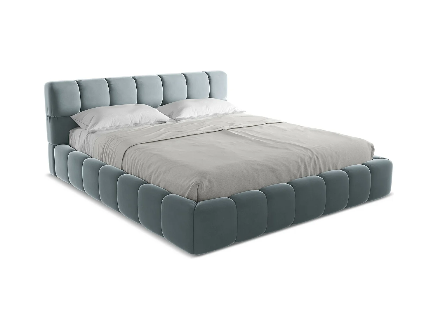 Bed met opbergruimte 200 x 228 - velours - lichtblauw - NALU