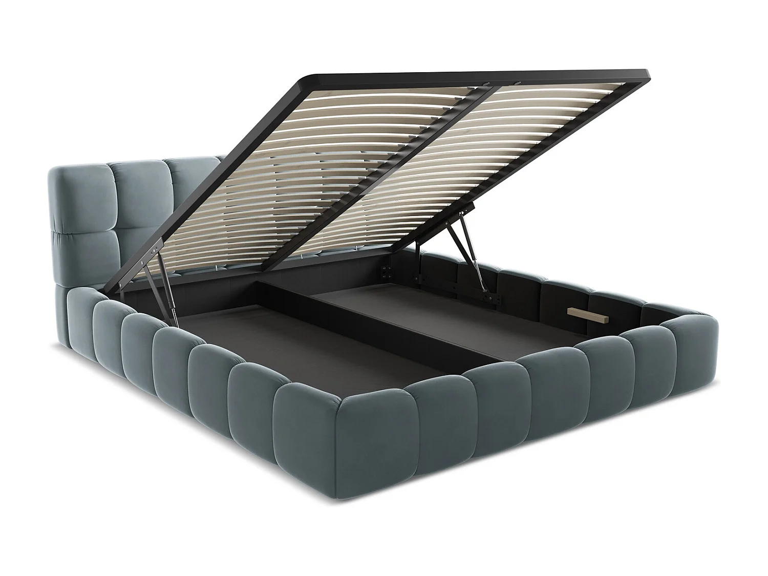 Lit coffre en velours 180 x 200 - bleu clair - NALU