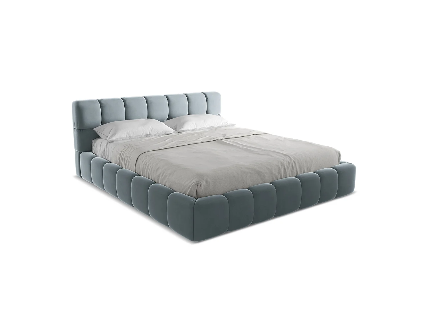 Lit coffre en velours 200 x 228 - bleu clair - ROMA