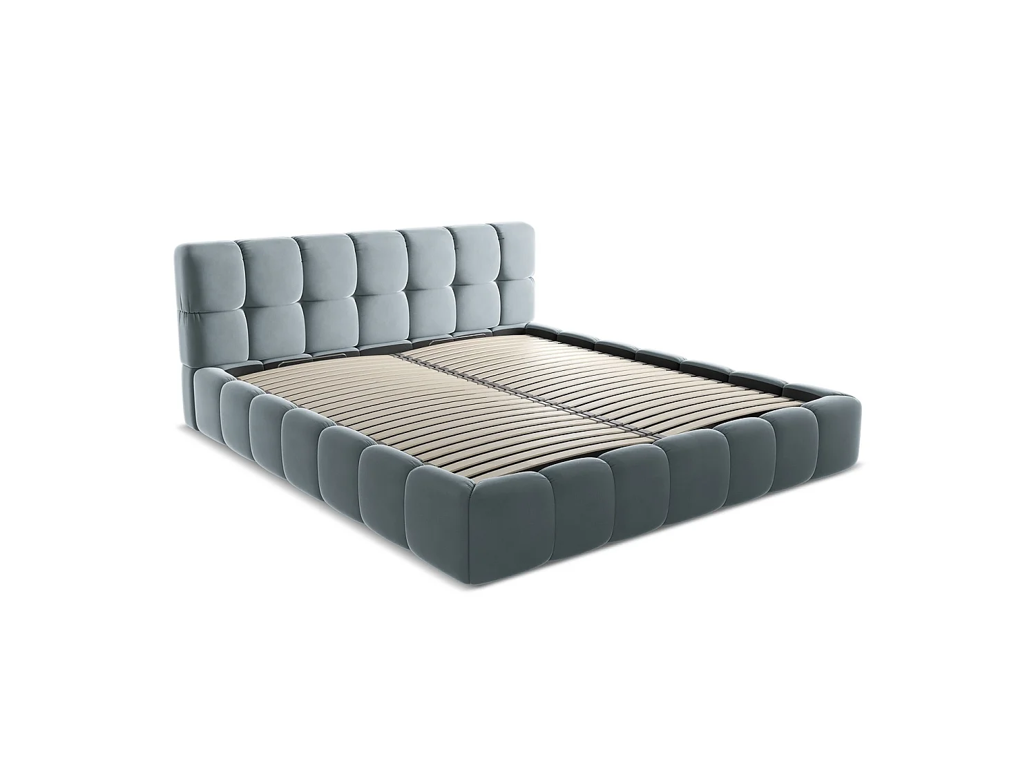 Lit coffre en velours 200 x 228 - bleu clair - ROMA