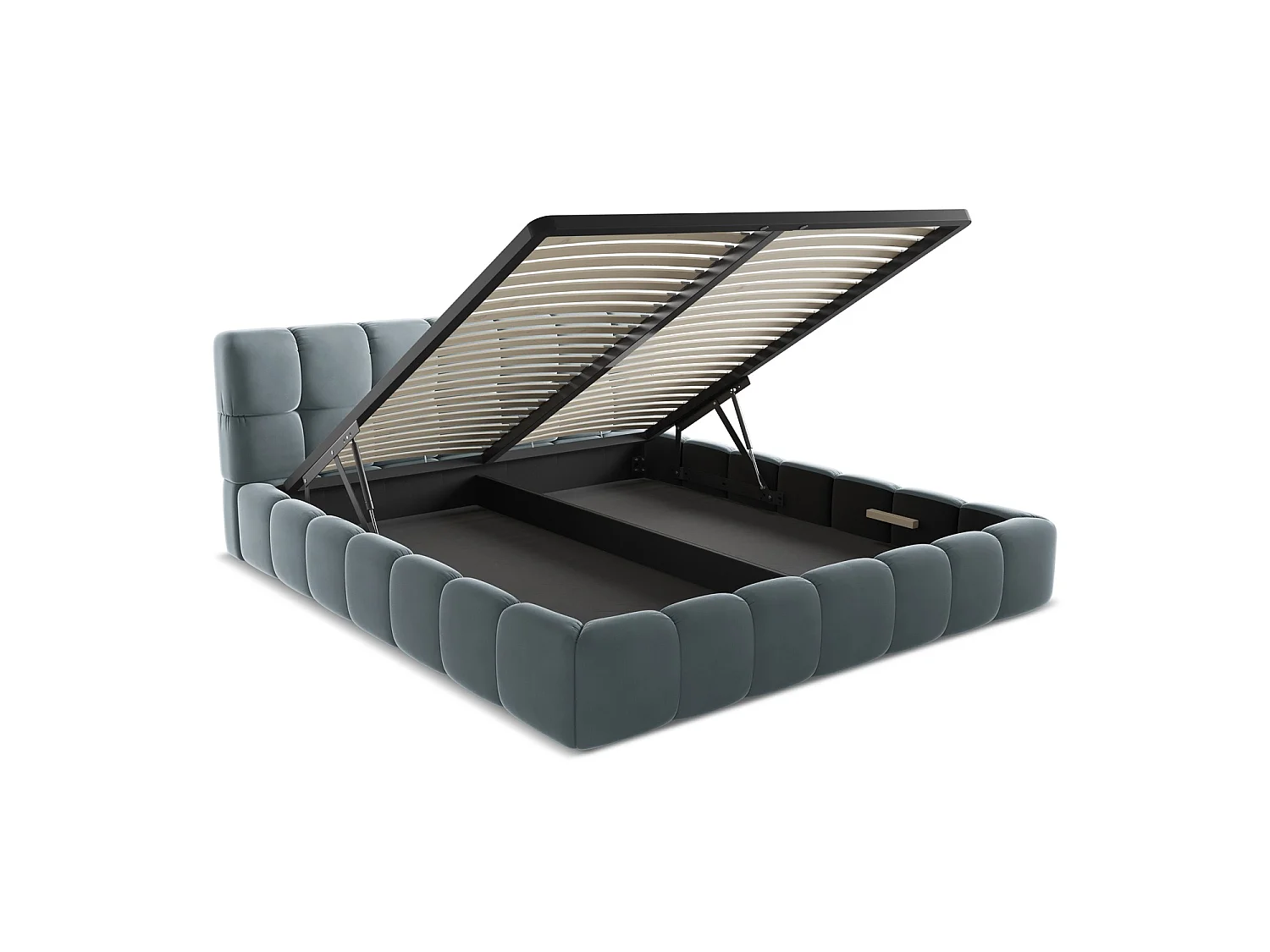 Lit coffre en velours 200 x 228 - bleu clair - ROMA