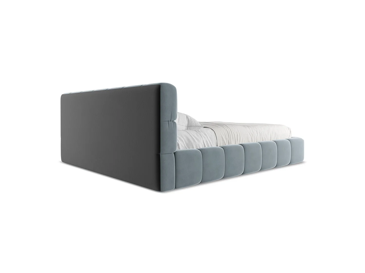 Lit coffre en velours 200 x 228 - bleu clair - ROMA