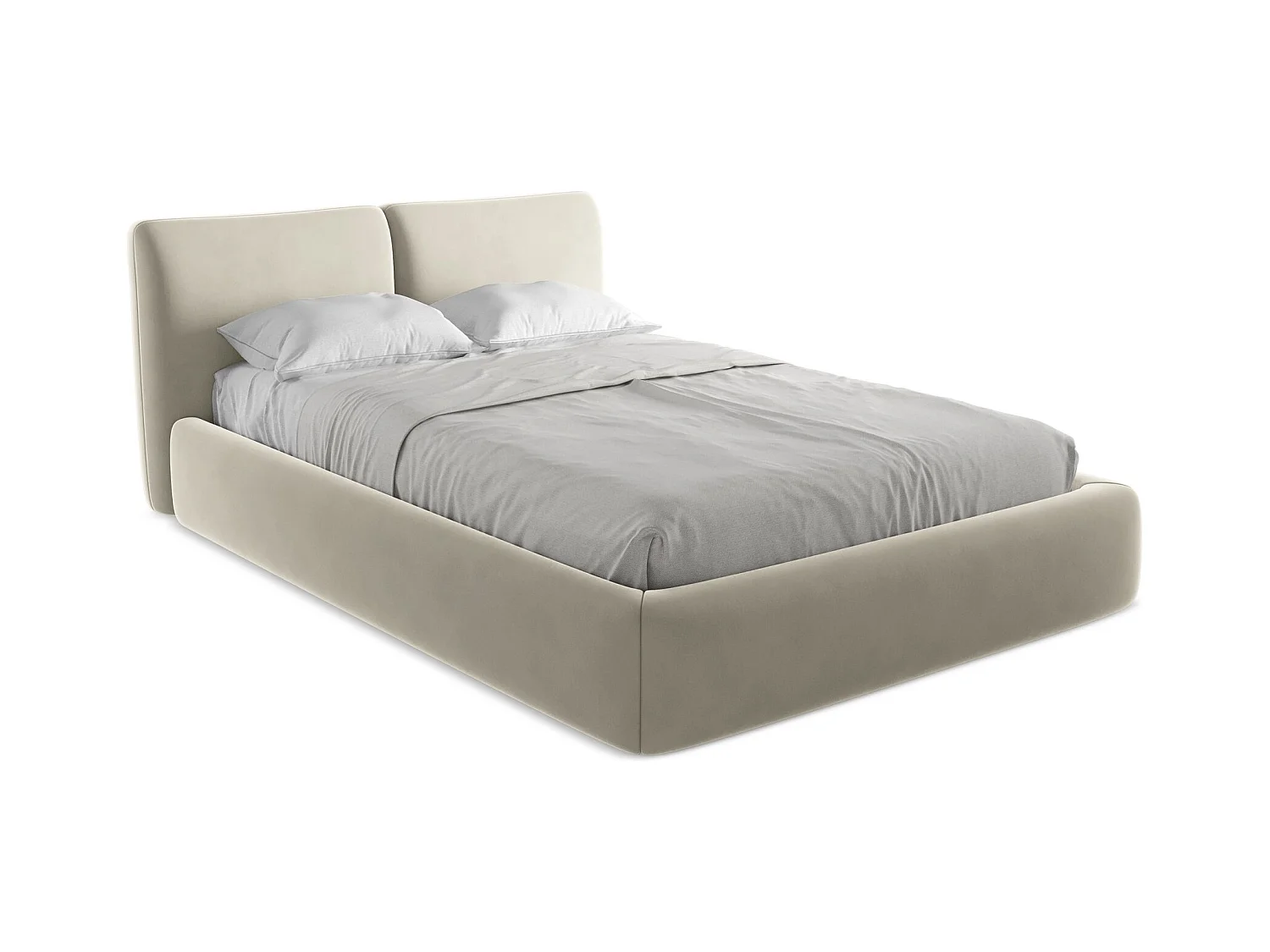 Lit coffre en velours 140 x 200 - perle - HOKU