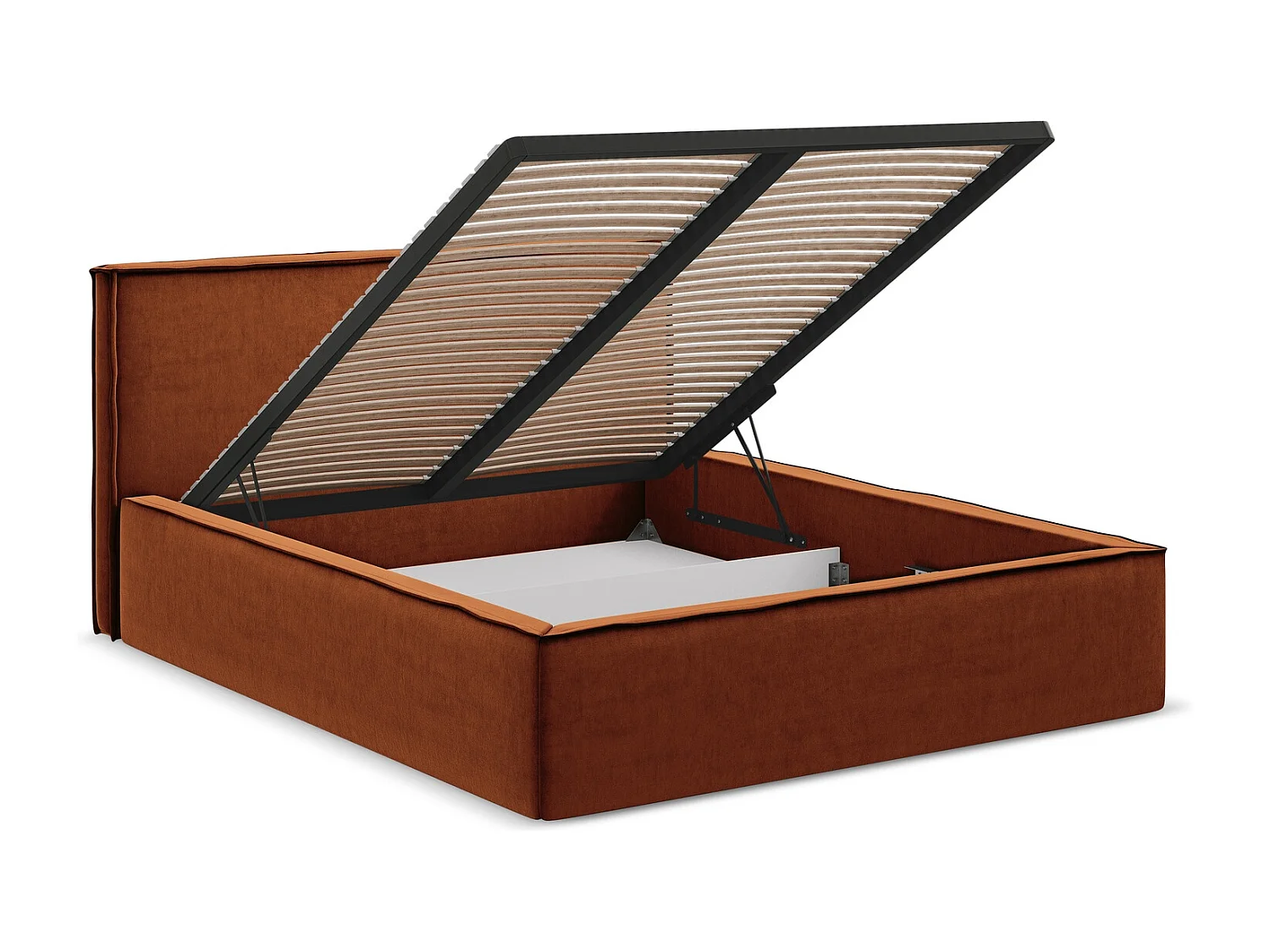 Bed met opbergruimte 200 x 228 - velours - terracotta - ANANI