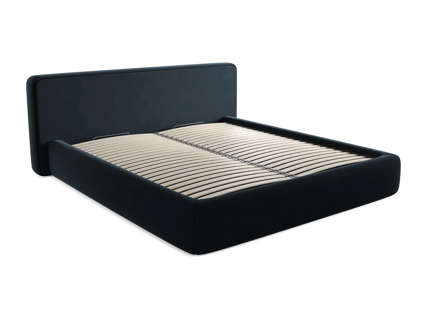 Bed met opbergruimte 220 x 225 - velours - koningsblauw - KIANA