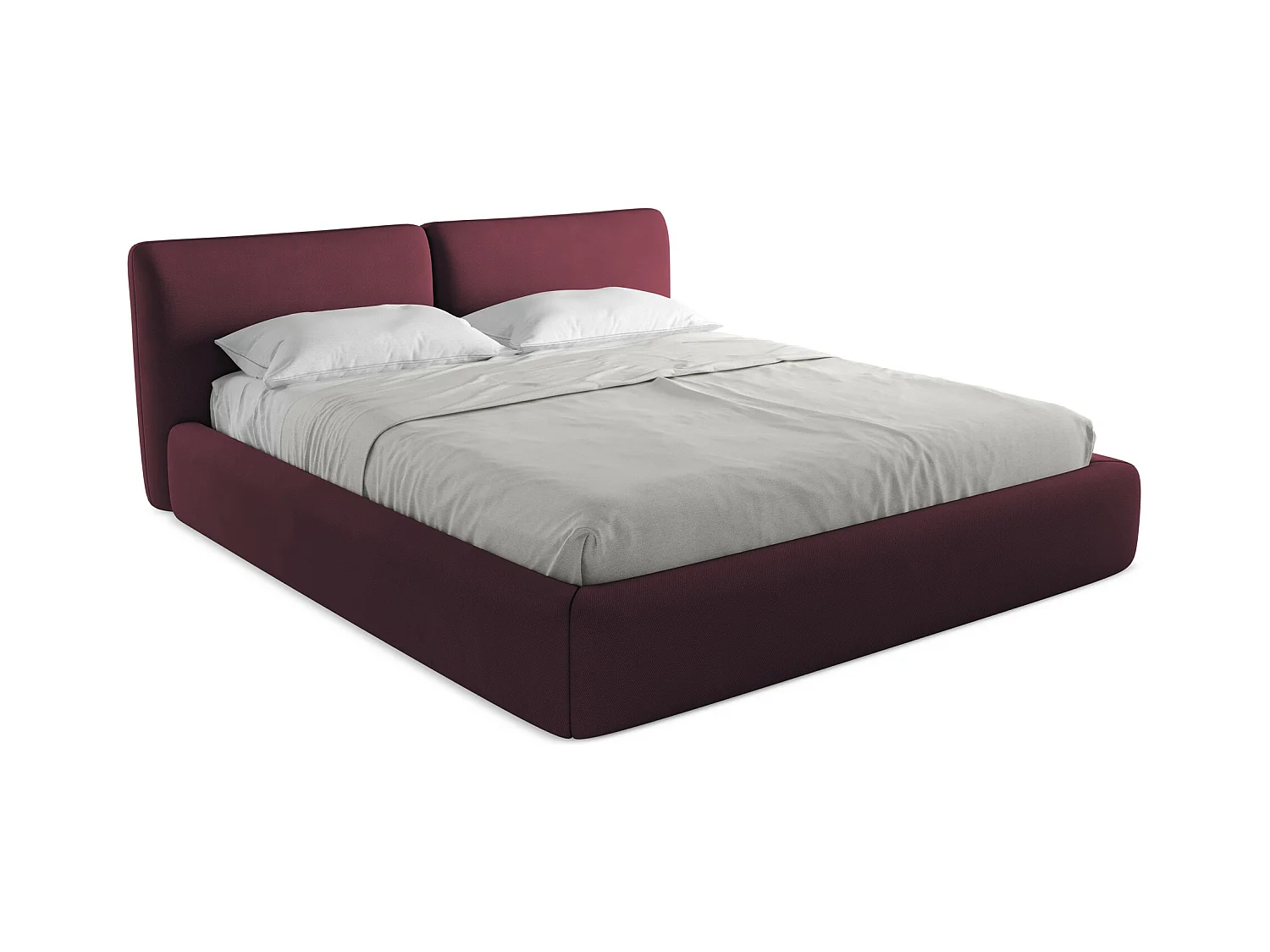 Bett mit Bettkasten - 200 x 228 - Chenille - Rotwein - HOKU