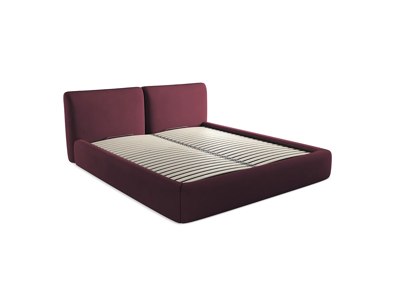 Bett mit Bettkasten - 200 x 228 - Chenille - Rotwein - MILANO