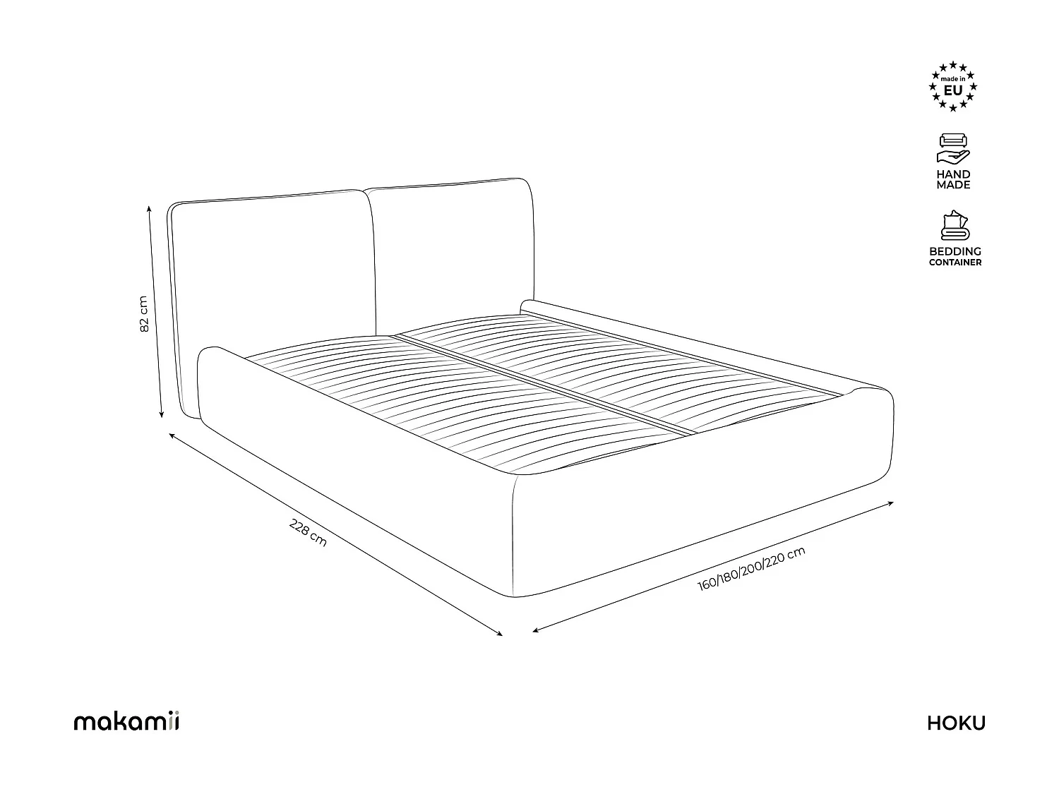 Bett mit Bettkasten - 160 x 228 - Samt - Königsblau - HOKU