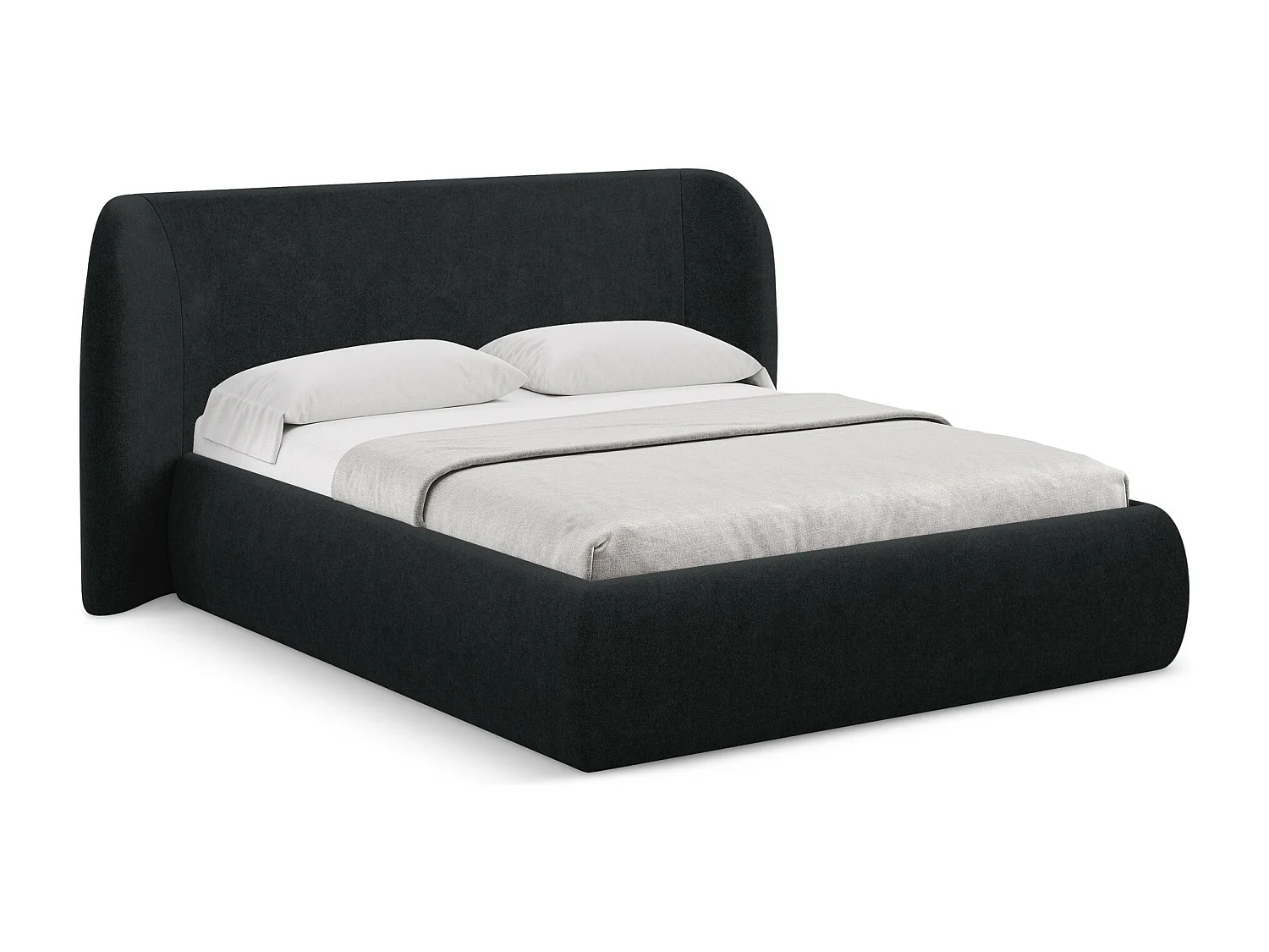 Lit coffre en tissu bouclette 140 x 200 - noir - HAUKE