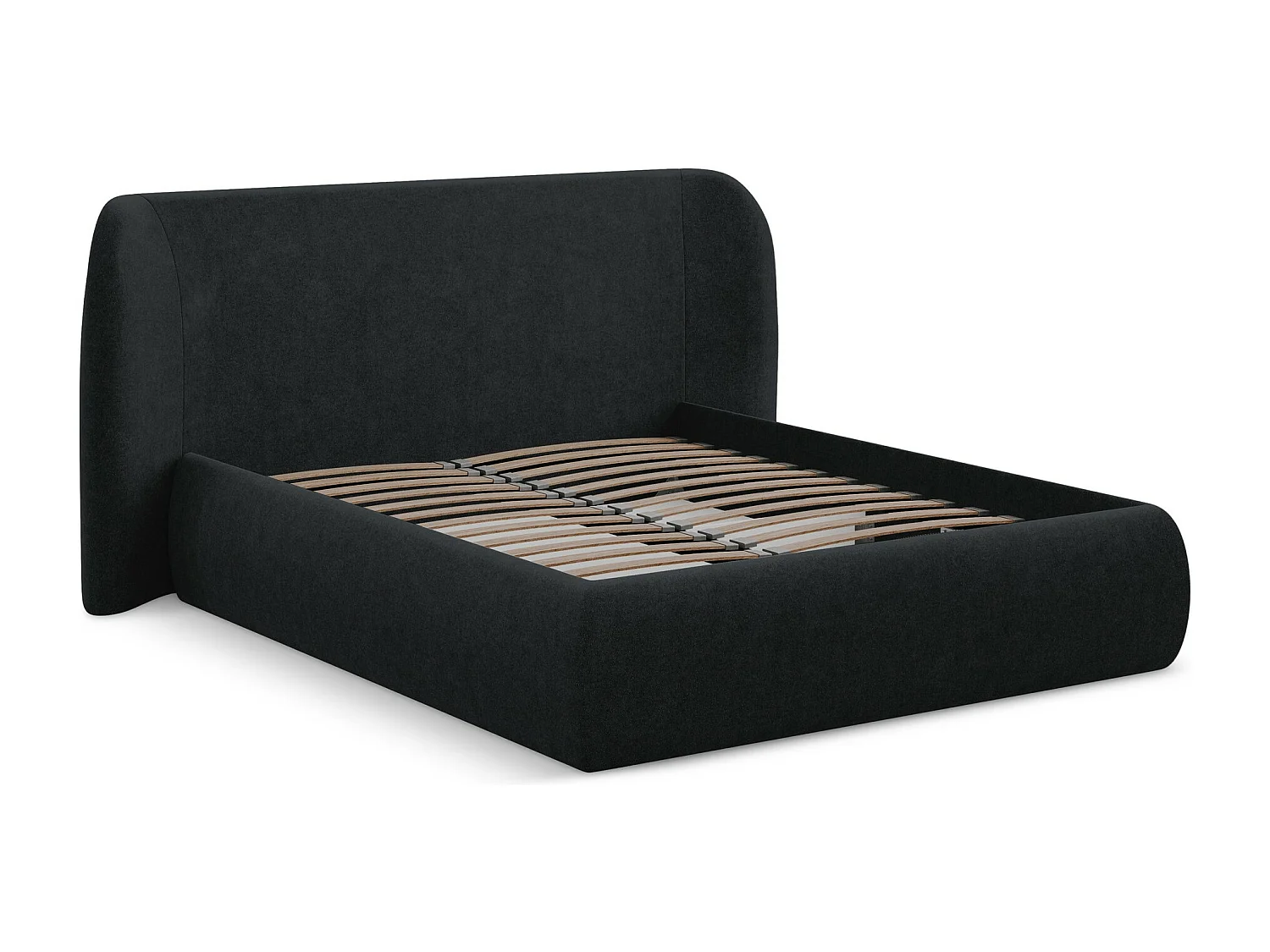 Lit coffre en tissu bouclette 140 x 200 - noir - HAUKE