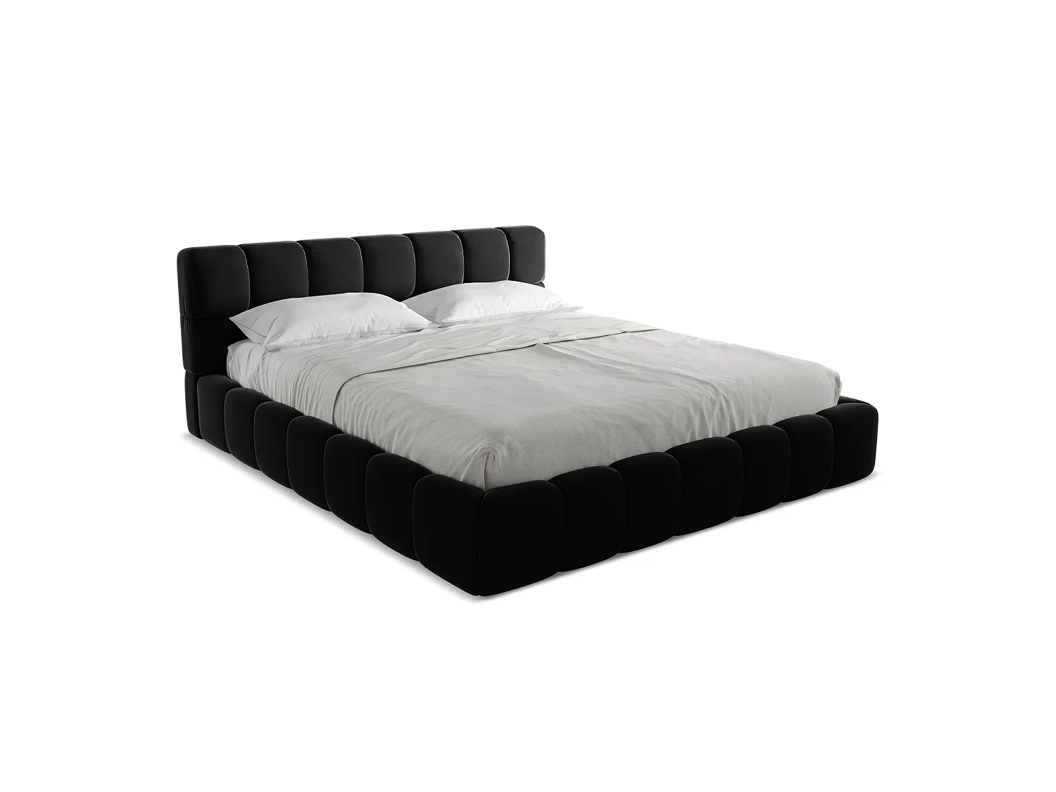 Bett mit Bettkasten - 200 x 228 - Samt - Schwarz - ROMA