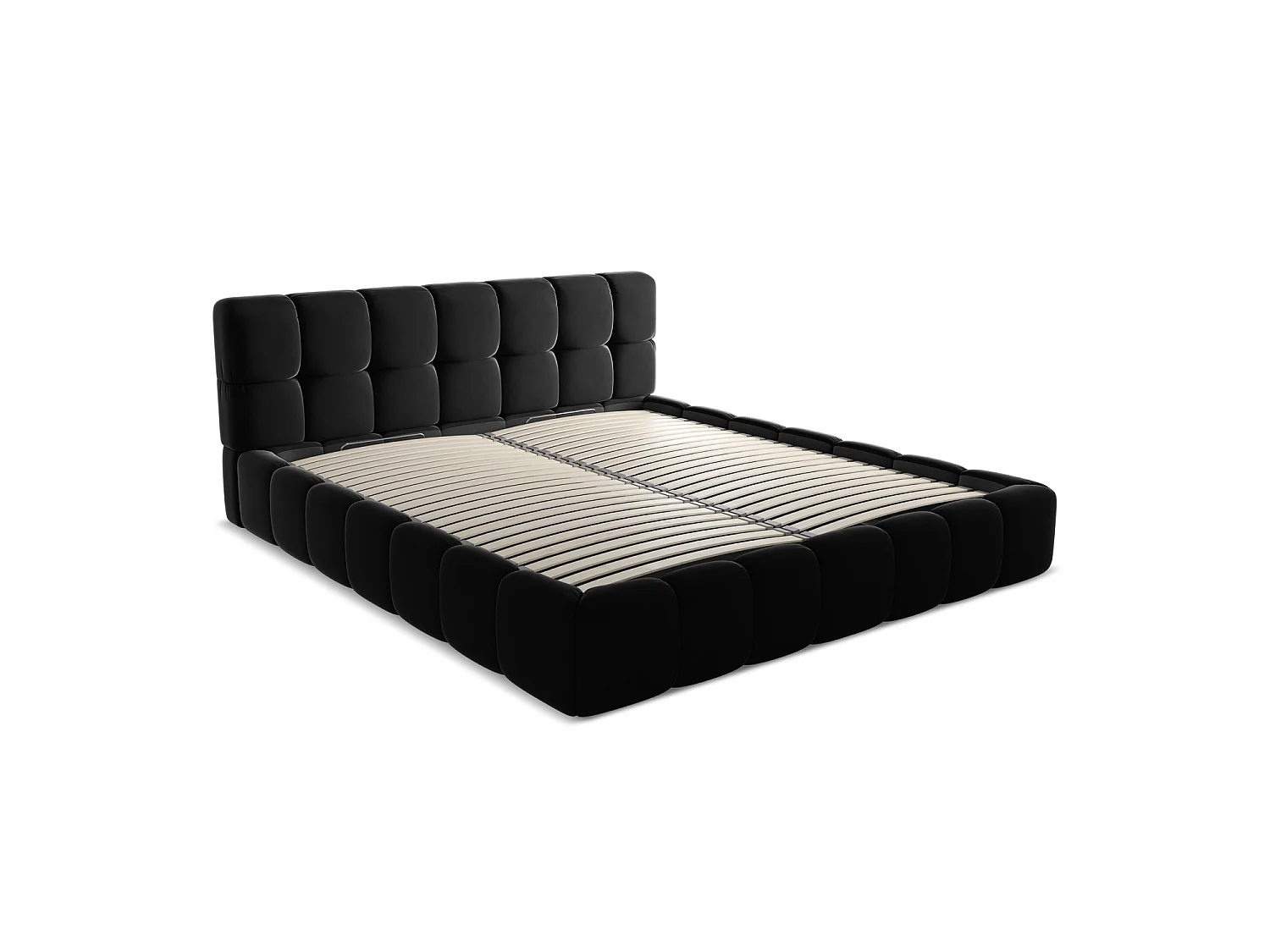 Bett mit Bettkasten - 200 x 228 - Samt - Schwarz - ROMA