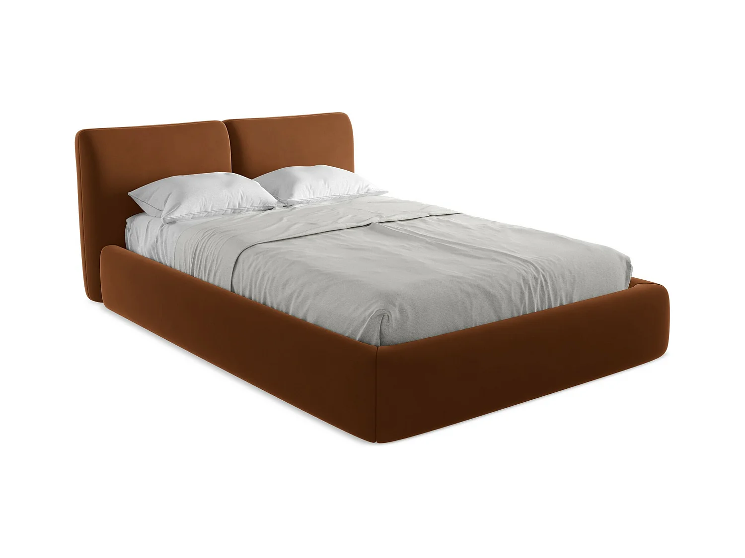 Lit coffre en velours 140 x 200 - terre cuite - HOKU