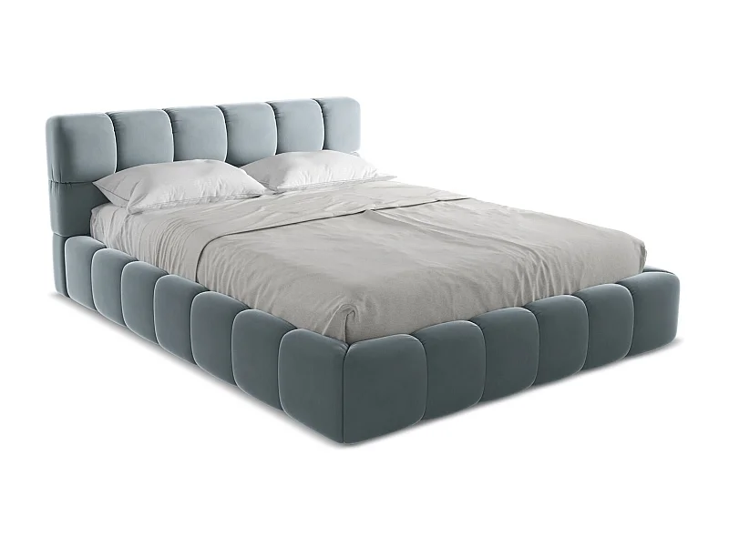 Bett mit Bettkasten - 180 x 228 - Samt - Hellblau - NALU