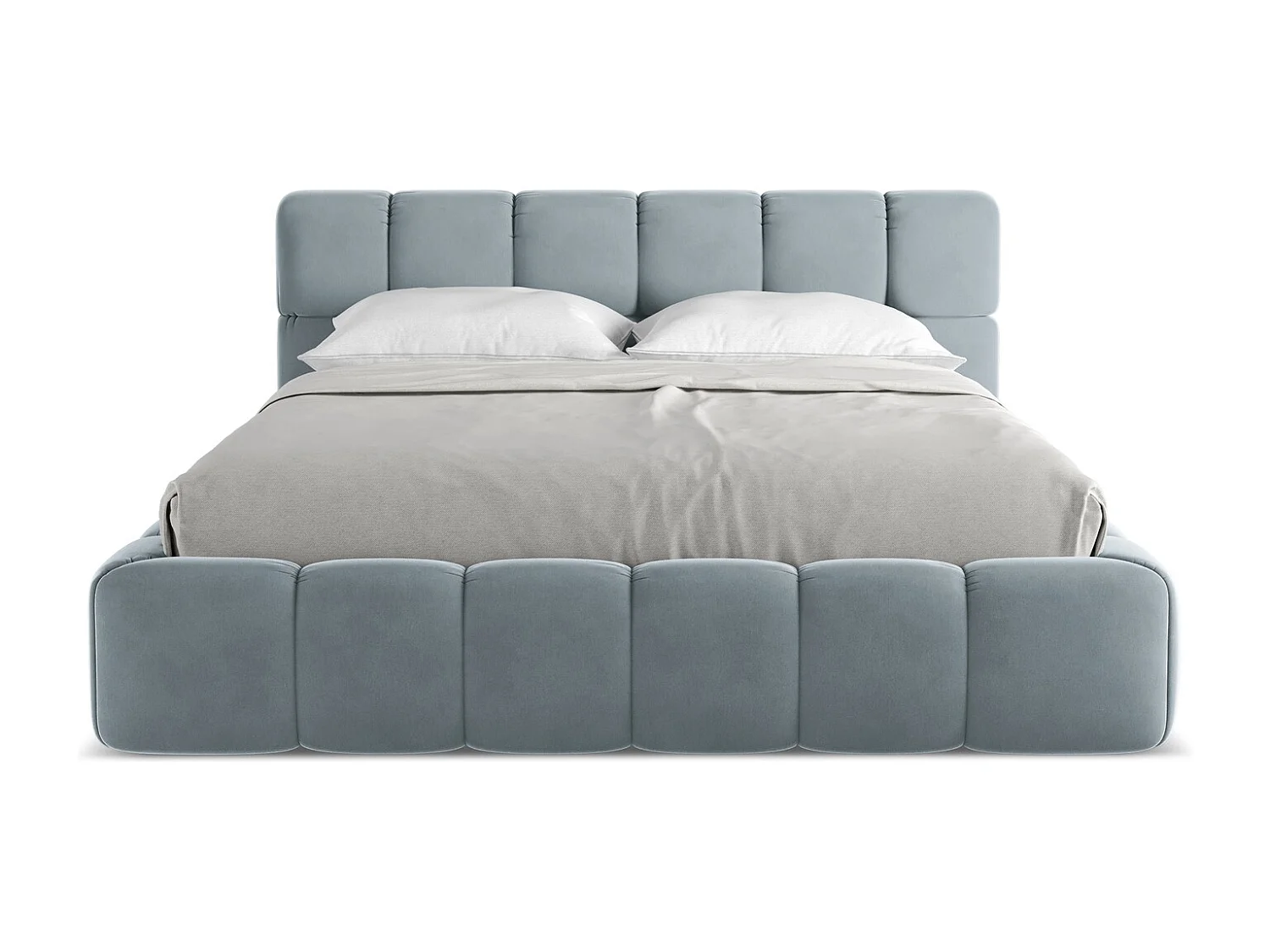 Lit coffre en velours 160 x 200 - bleu clair - NALU