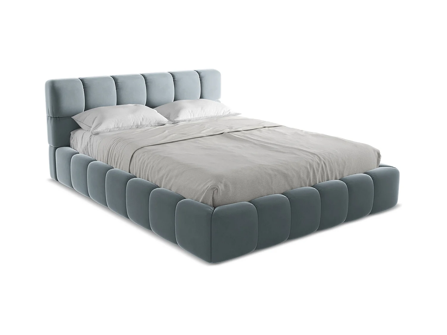 Lit coffre en velours 160 x 200 - bleu clair - NALU