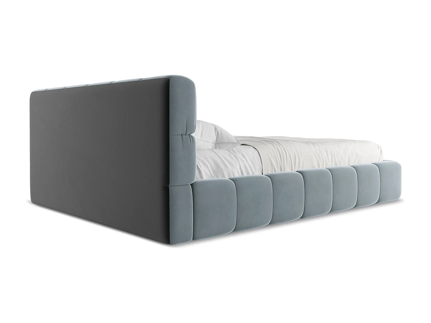 Lit coffre en velours 160 x 200 - bleu clair - NALU