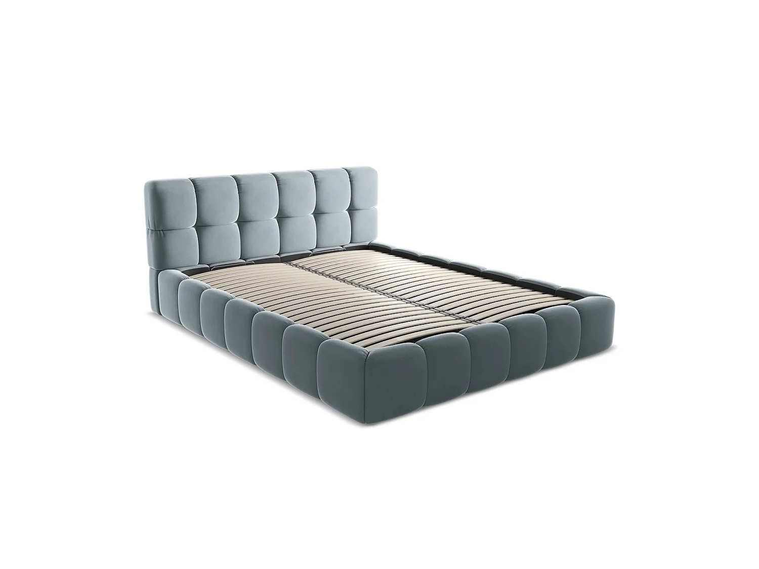 Bed met opbergruimte 180 x 228 - velours - lichtblauw - ROMA