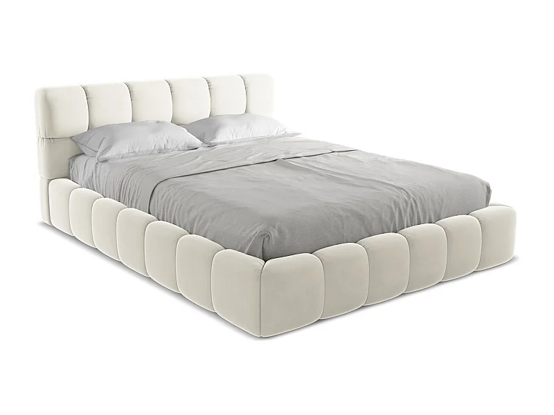 Bett mit Bettkasten - 180 x 228 - Samt - Hell beige - NALU