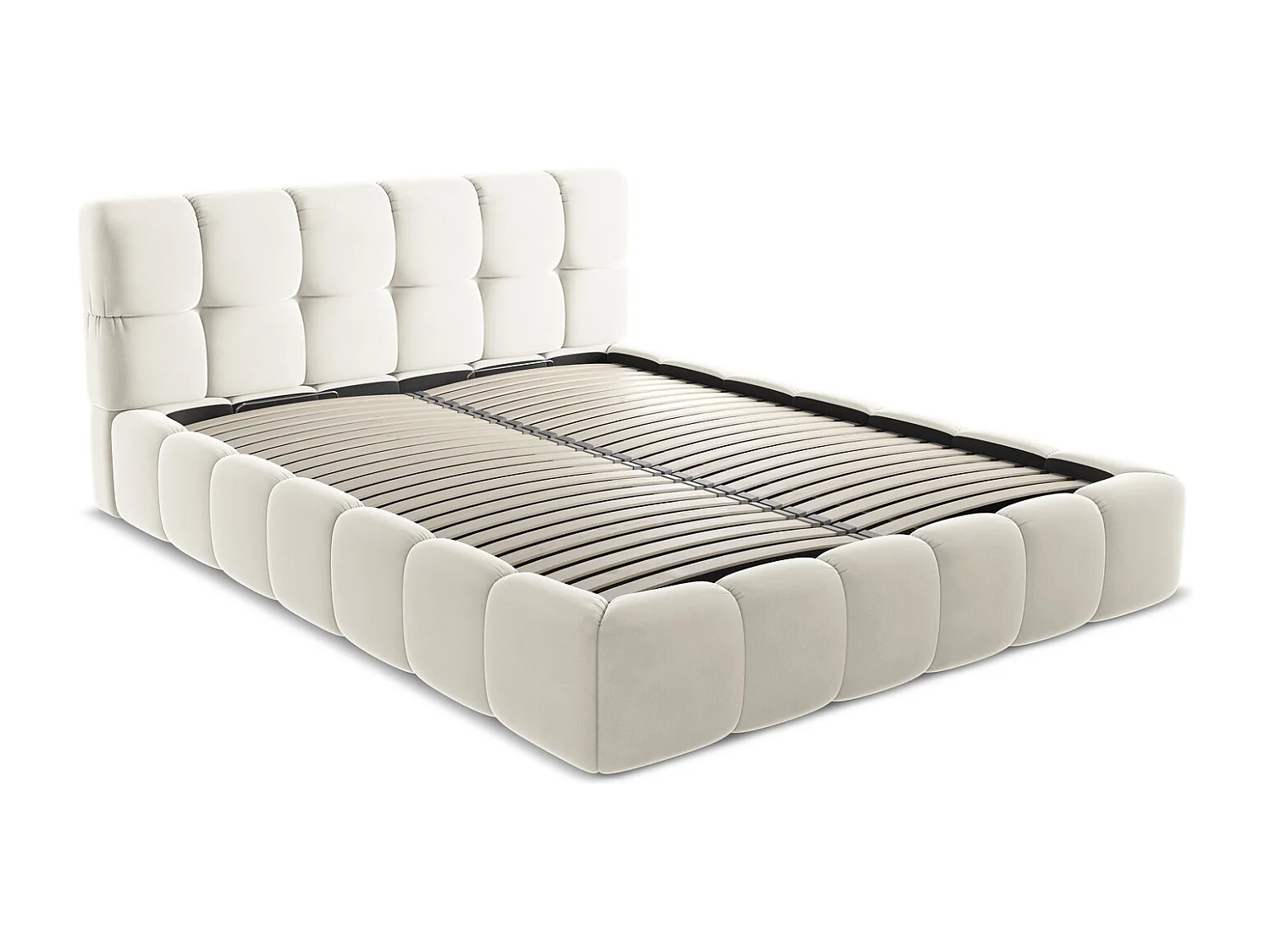 Lit coffre en velours 160 x 200 - beige clair - NALU