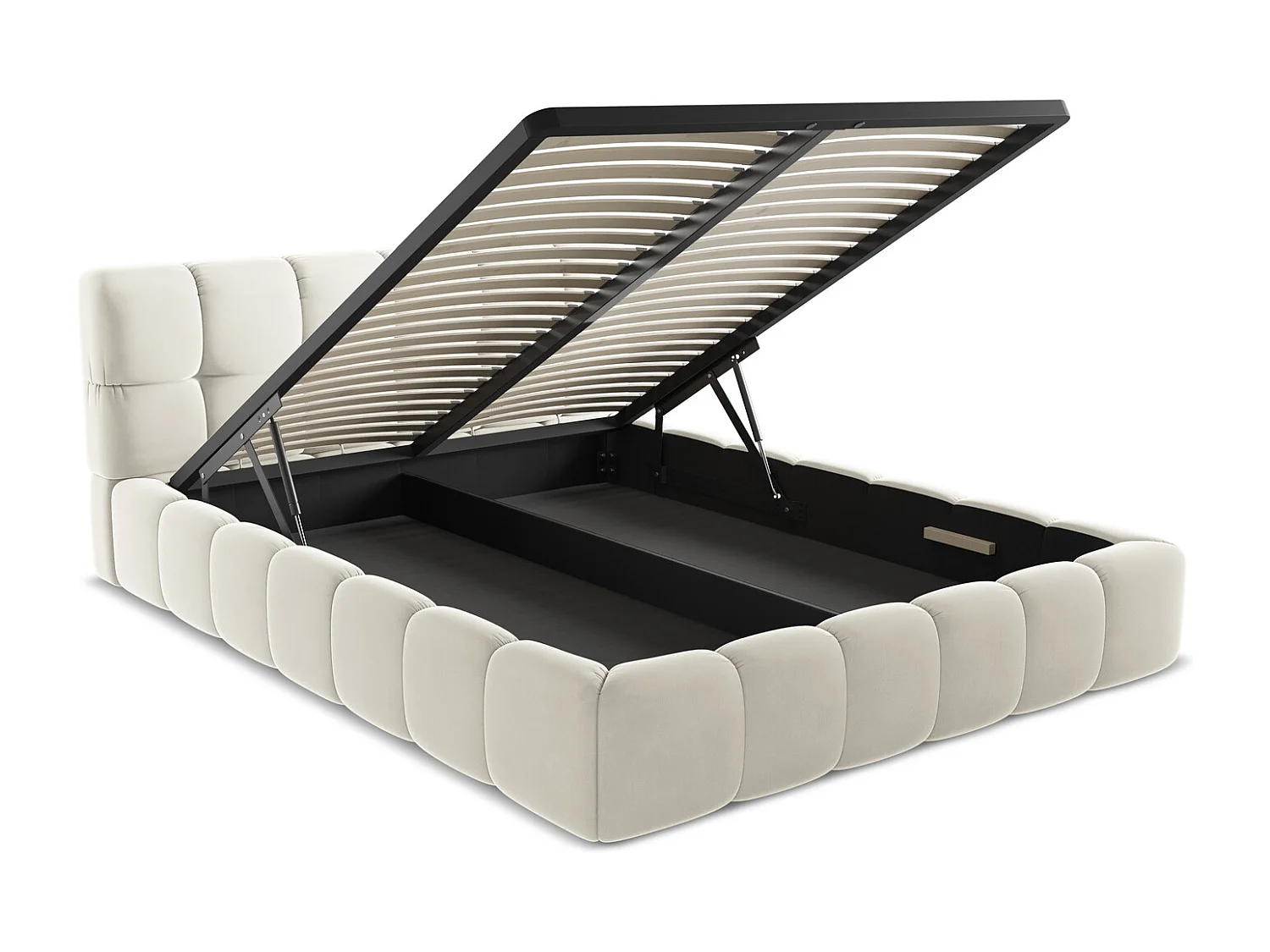 Lit coffre en velours 160 x 200 - beige clair - NALU