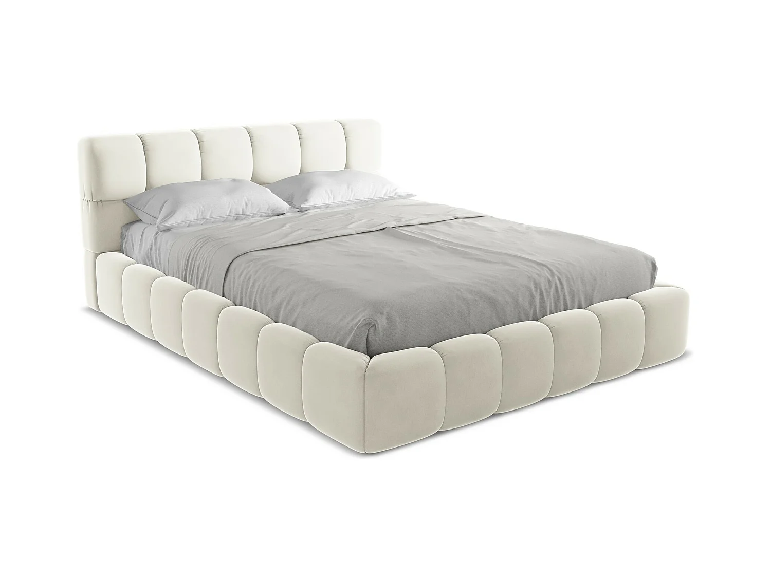 Bett mit Bettkasten - 180 x 228 - Samt - Hell beige - NALU