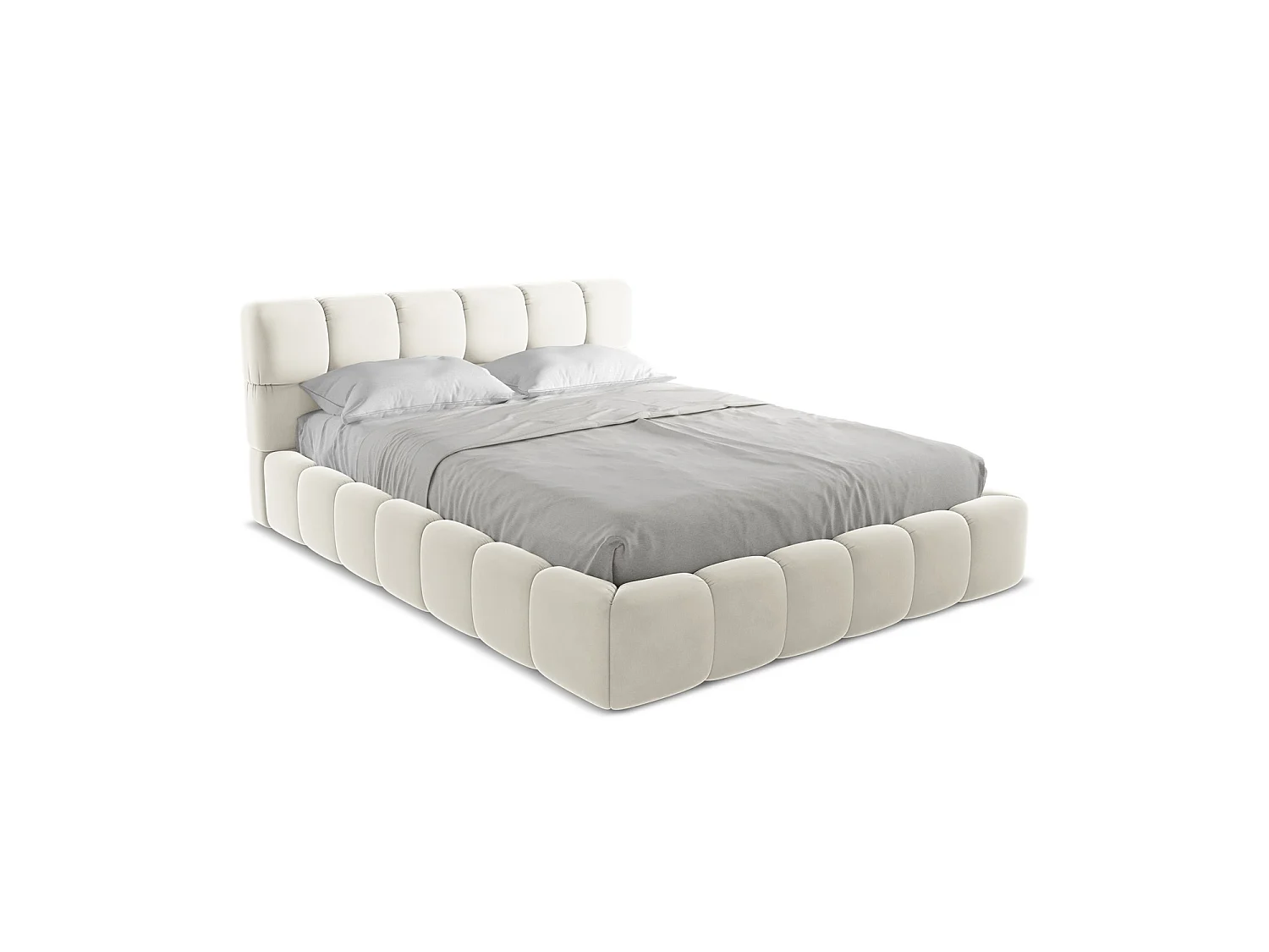 Bett mit Bettkasten - 180 x 228 - Samt - Hell beige - ROMA