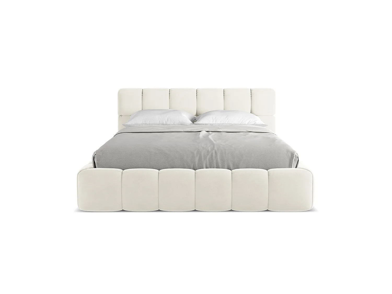 Bett mit Bettkasten - 180 x 228 - Samt - Hell beige - ROMA