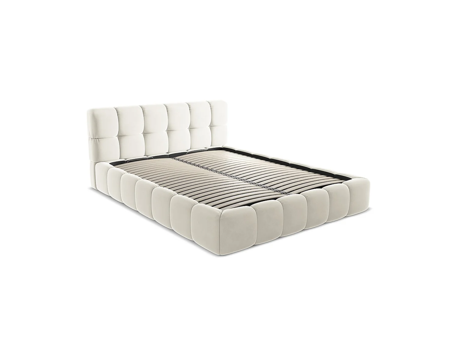 Bett mit Bettkasten - 180 x 228 - Samt - Hell beige - ROMA