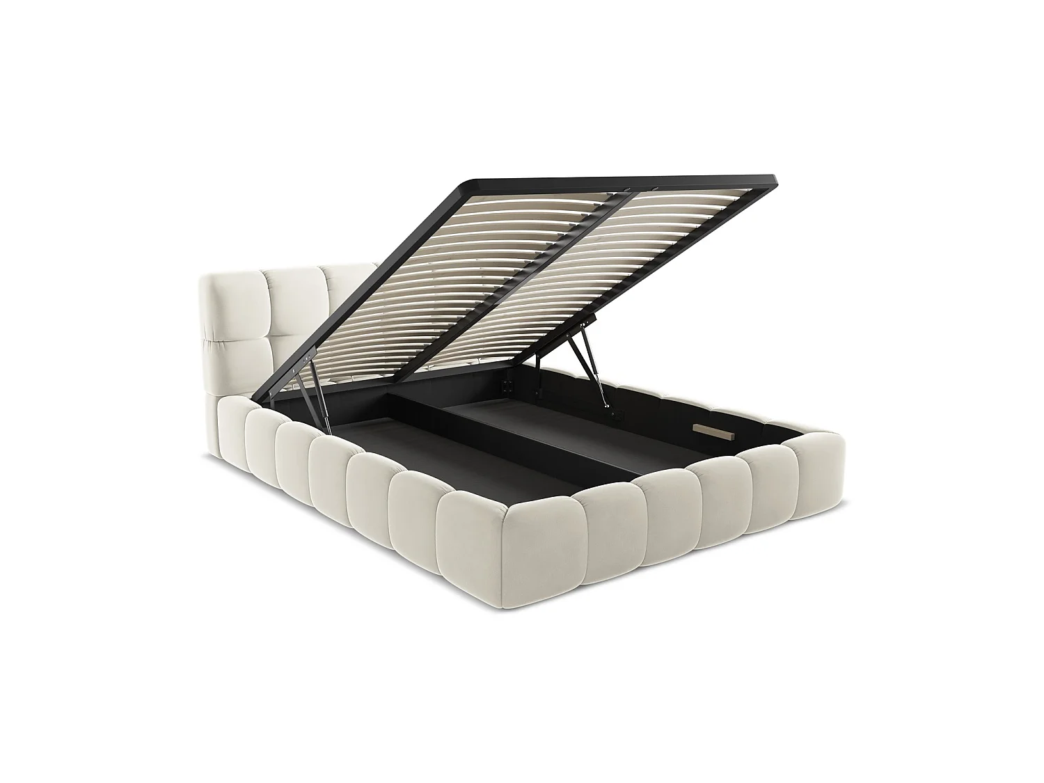 Bett mit Bettkasten - 180 x 228 - Samt - Hell beige - ROMA
