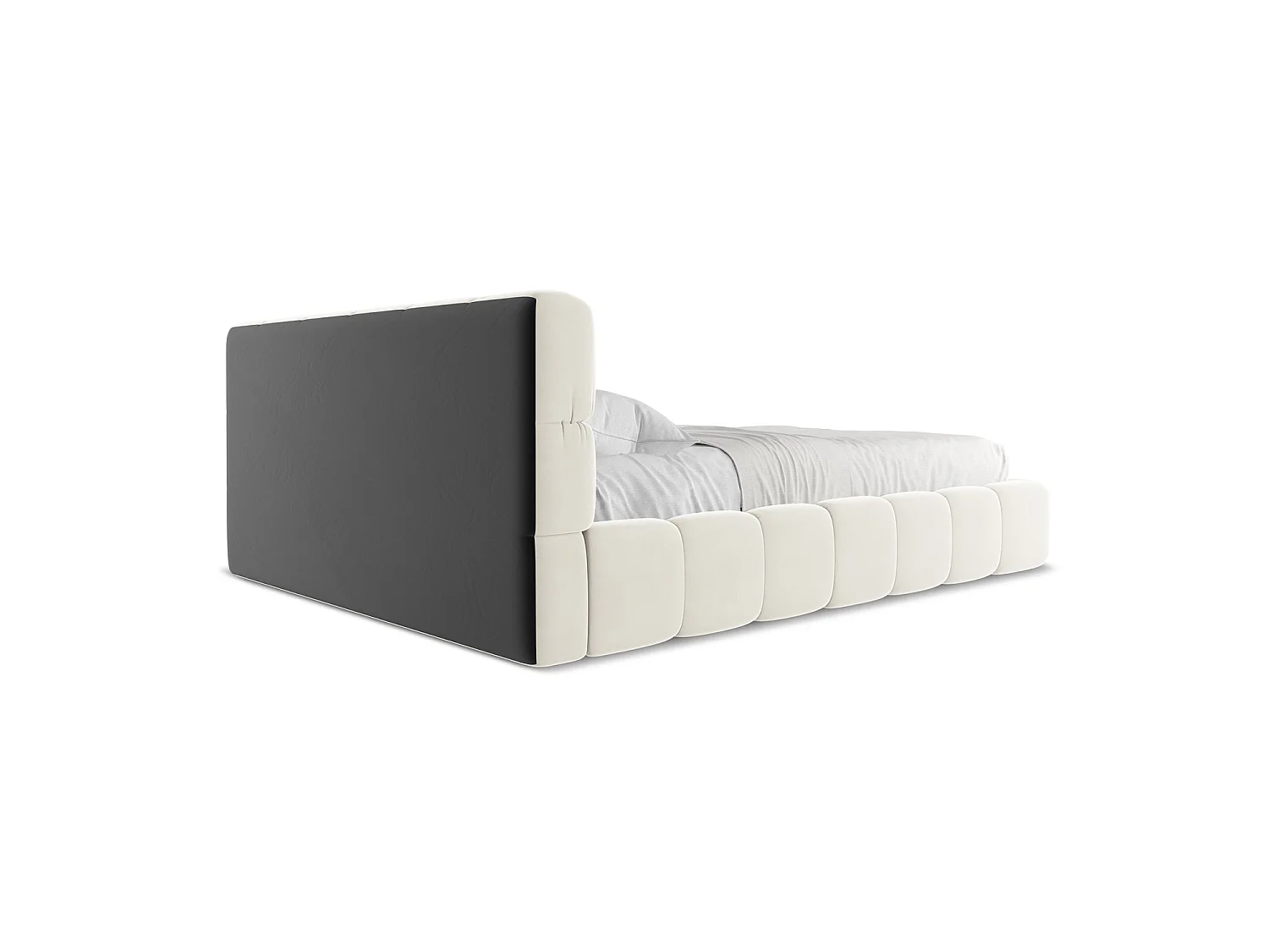 Bett mit Bettkasten - 180 x 228 - Samt - Hell beige - ROMA