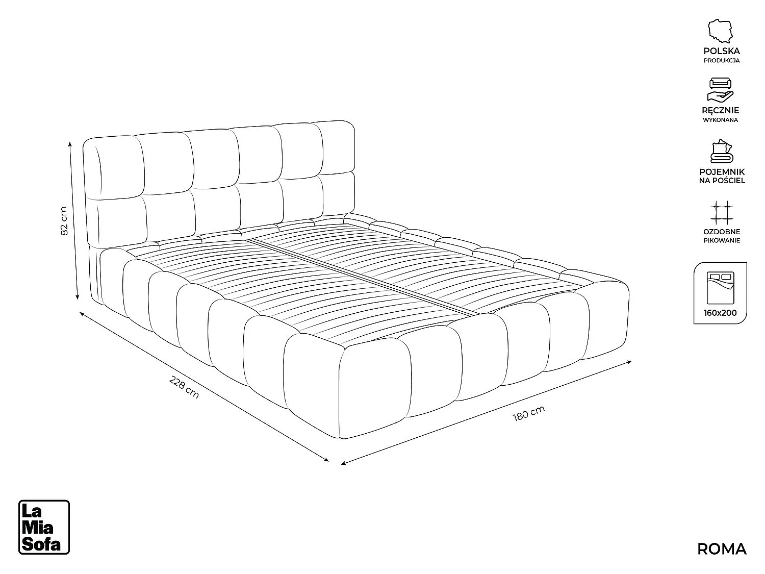 Bett mit Bettkasten - 180 x 228 - Samt - Hell beige - ROMA