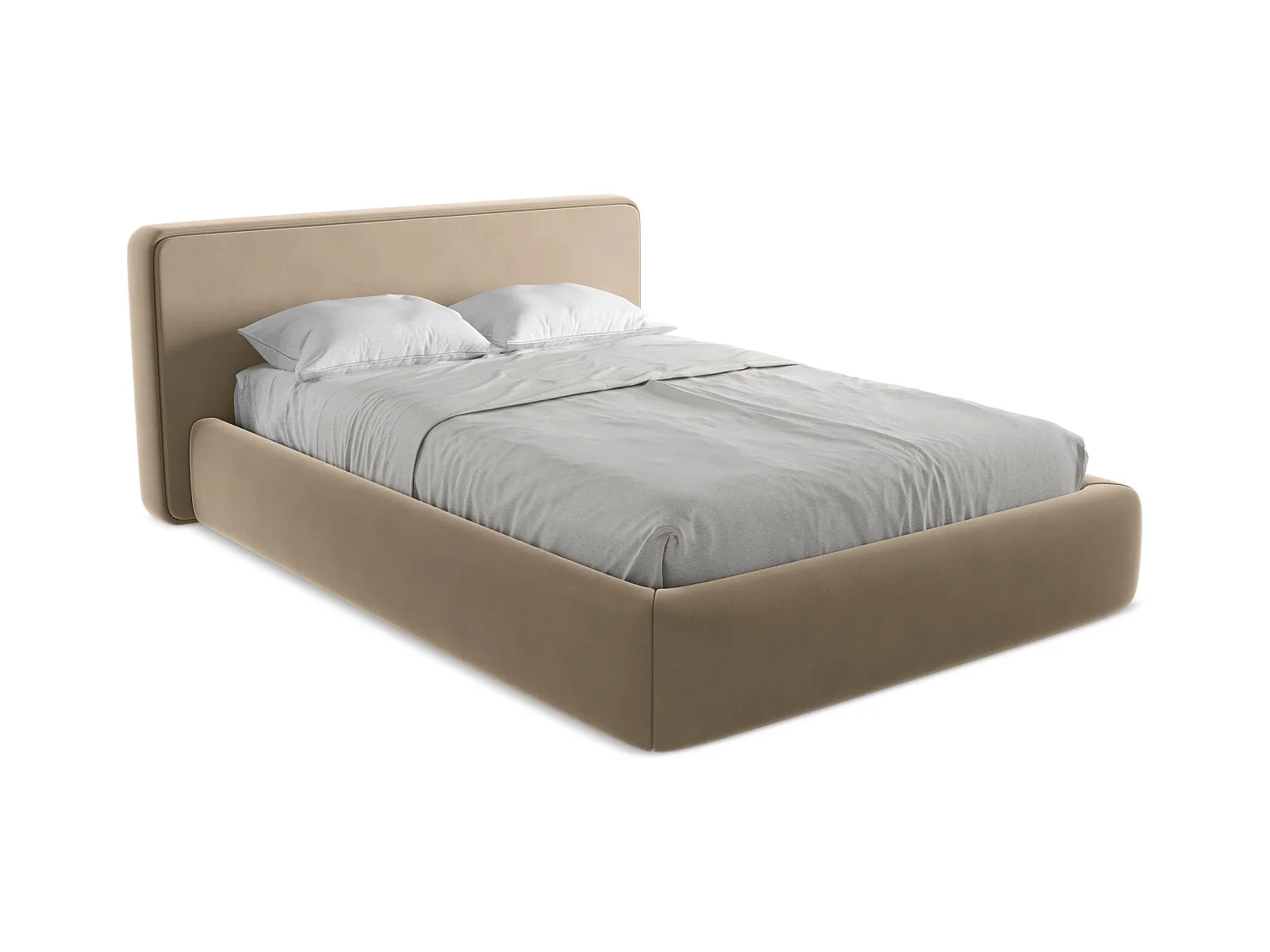 Bett mit Bettkasten - 180 x 225 - Samt - Hell beige - KIANA