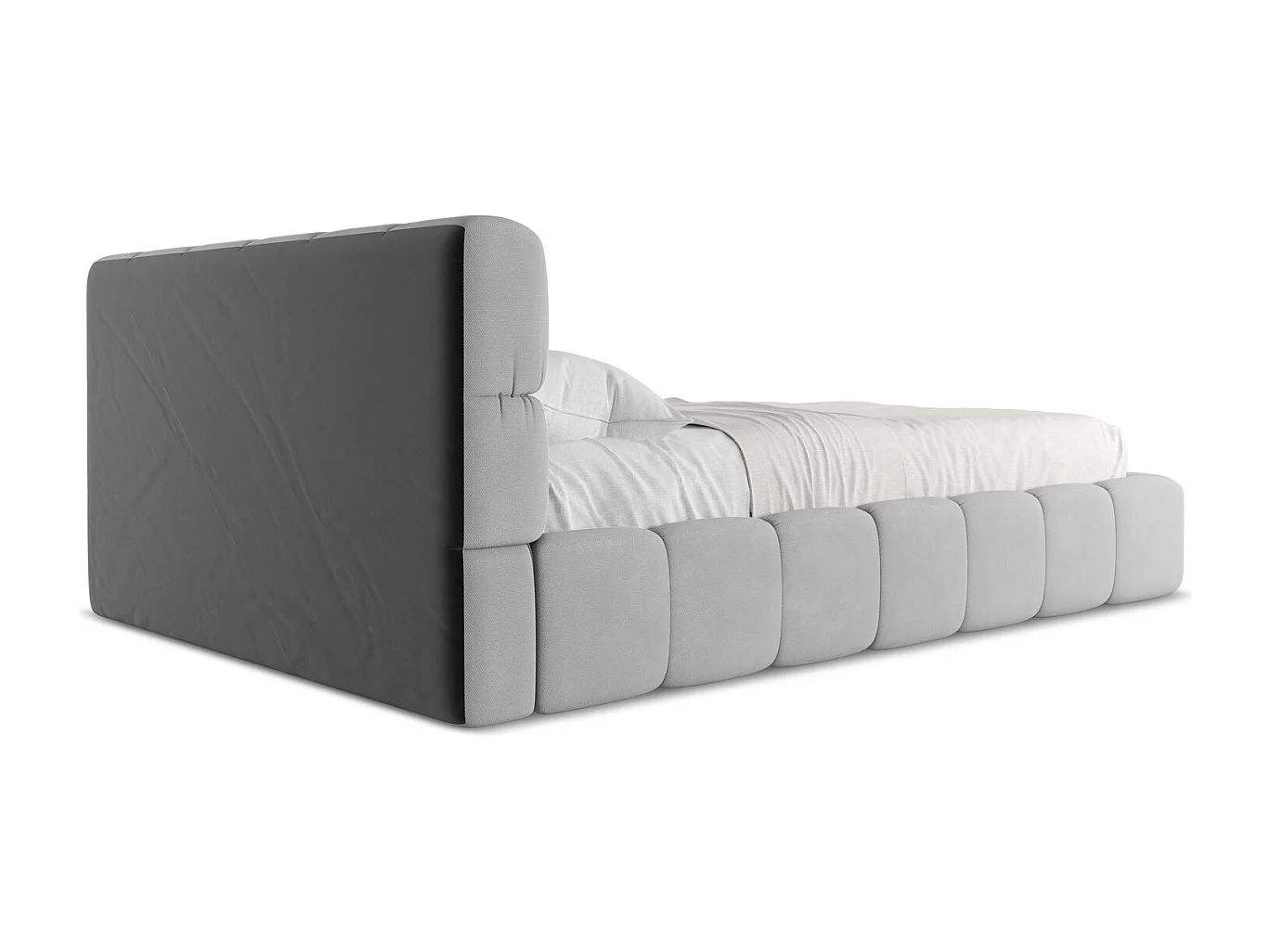 Lit coffre en tissu chenille 140 x 200 - gris clair - NALU