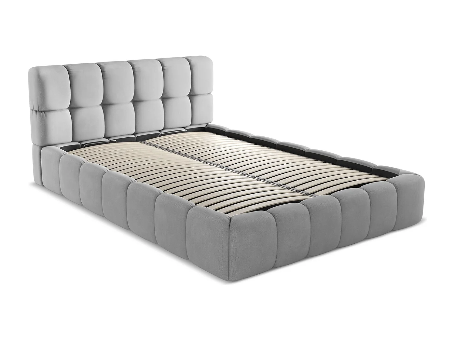 Lit coffre en tissu chenille 140 x 200 - gris clair - NALU